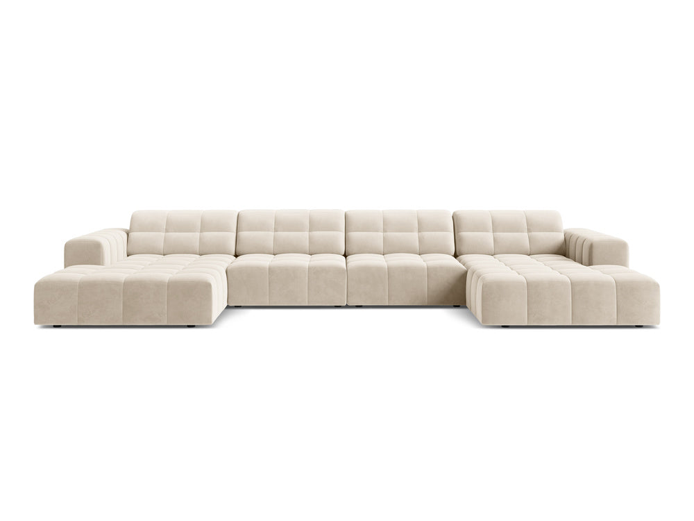 Sofa panoramatická zamatová pre 6 osôb CHICAGO svetlo béžová