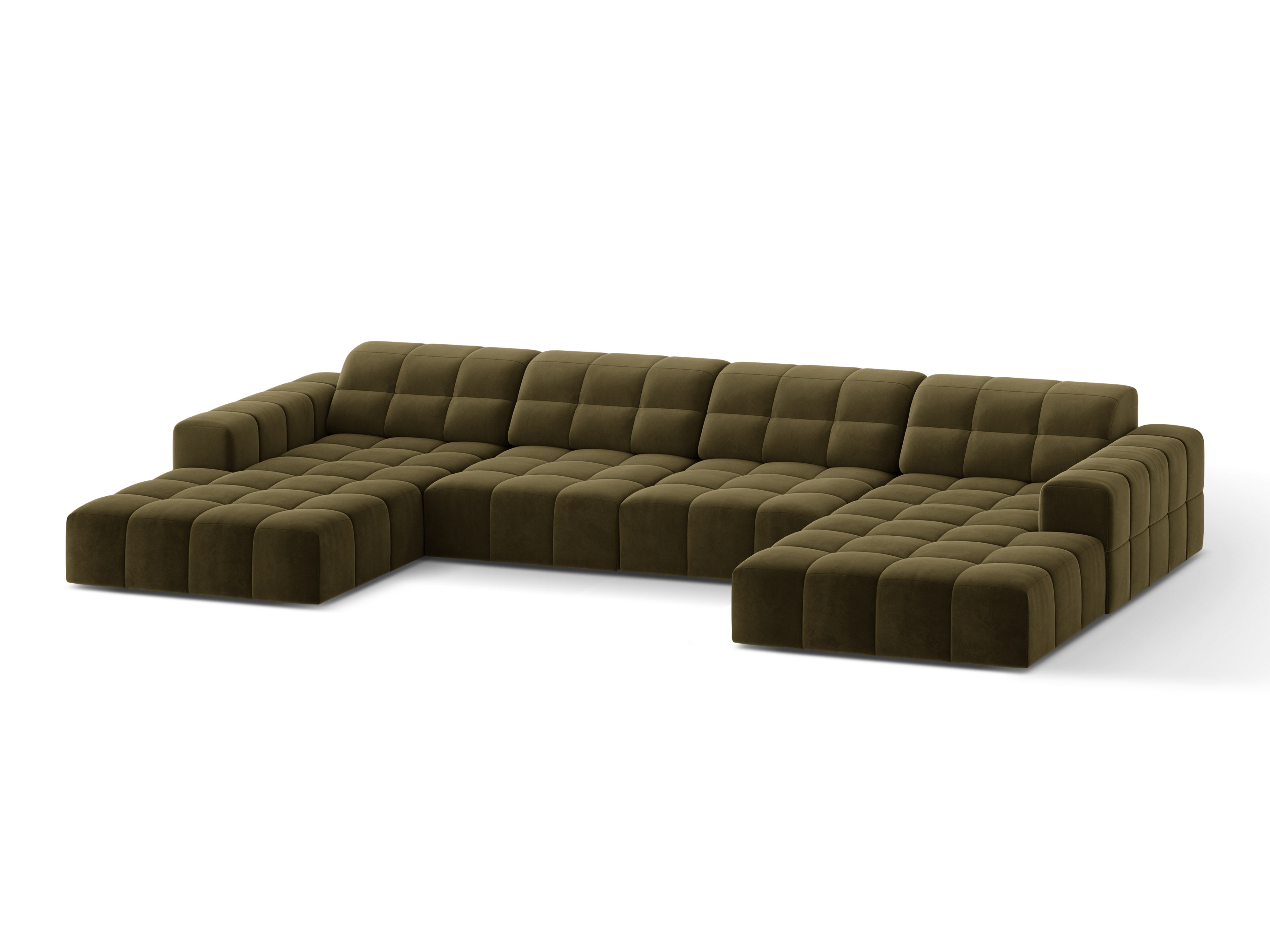 Sofa panoramatická zamatová 6-osobová CHICAGO olivová