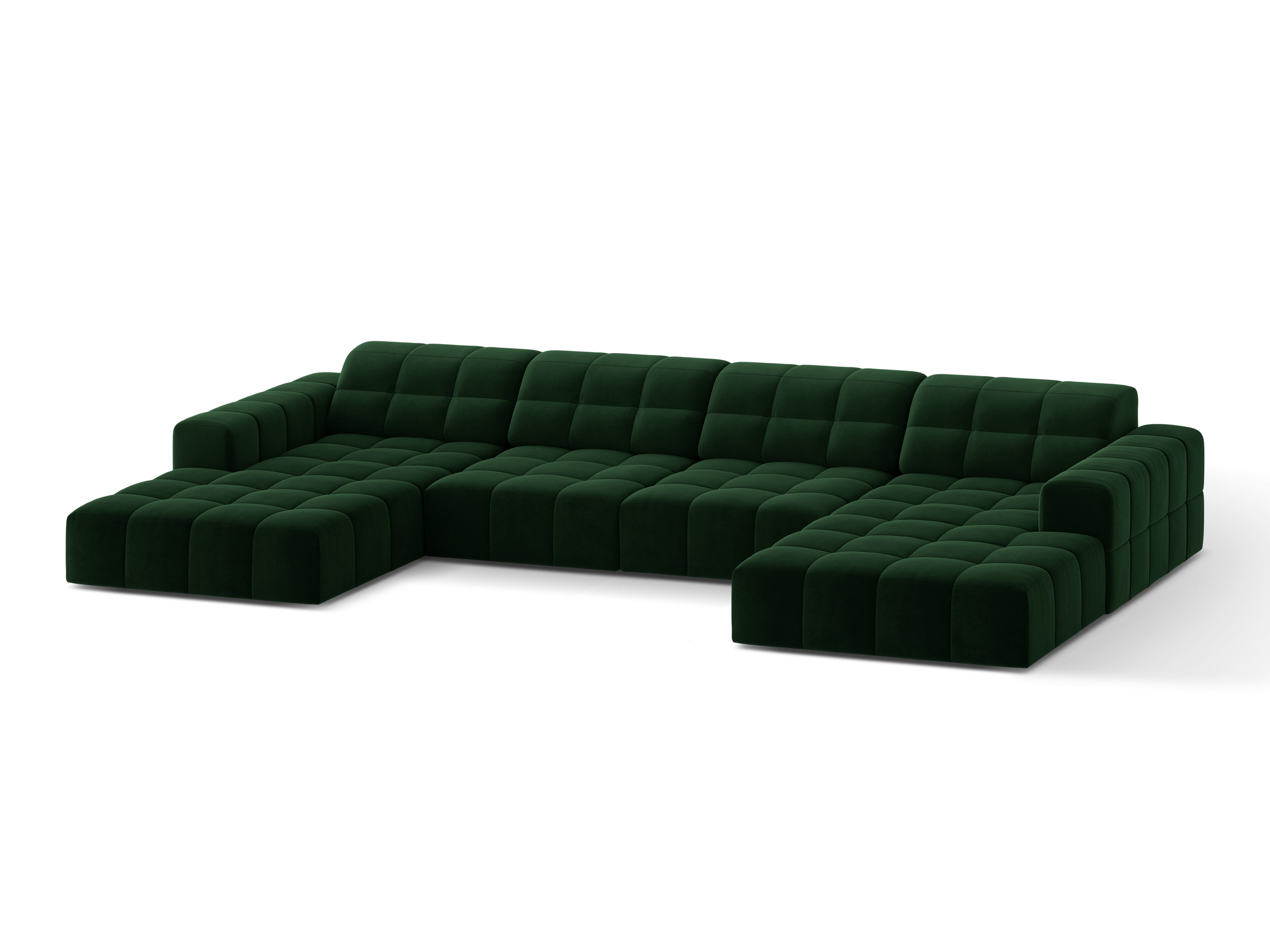 Sofa panoramatická zamatová pre 6 osôb CHICAGO fľašková zelená