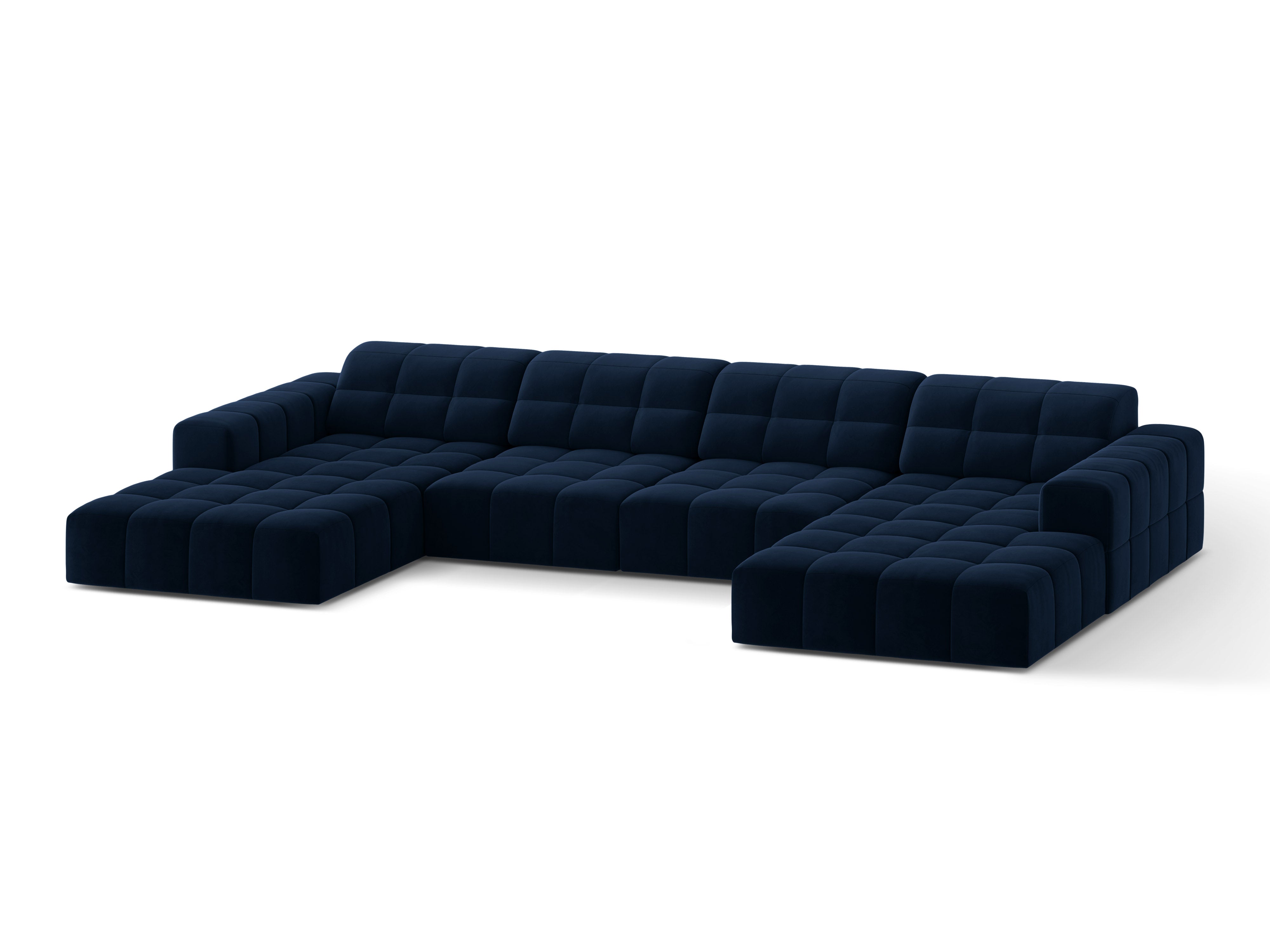Sofa panoramatická zamatová pre 6 osôb CHICAGO kráľovsky modrá