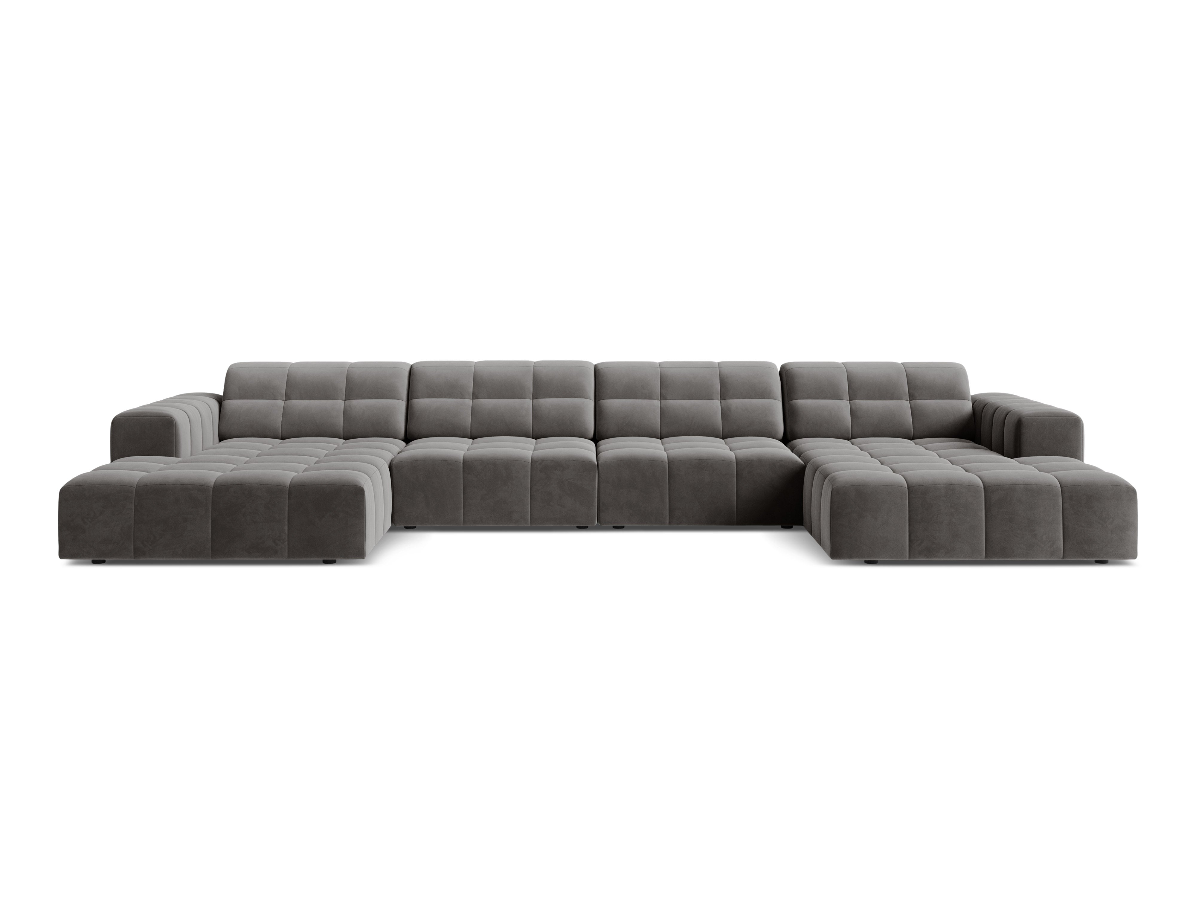 Sofa panoramatická zamatová pre 6 osôb CHICAGO šedá