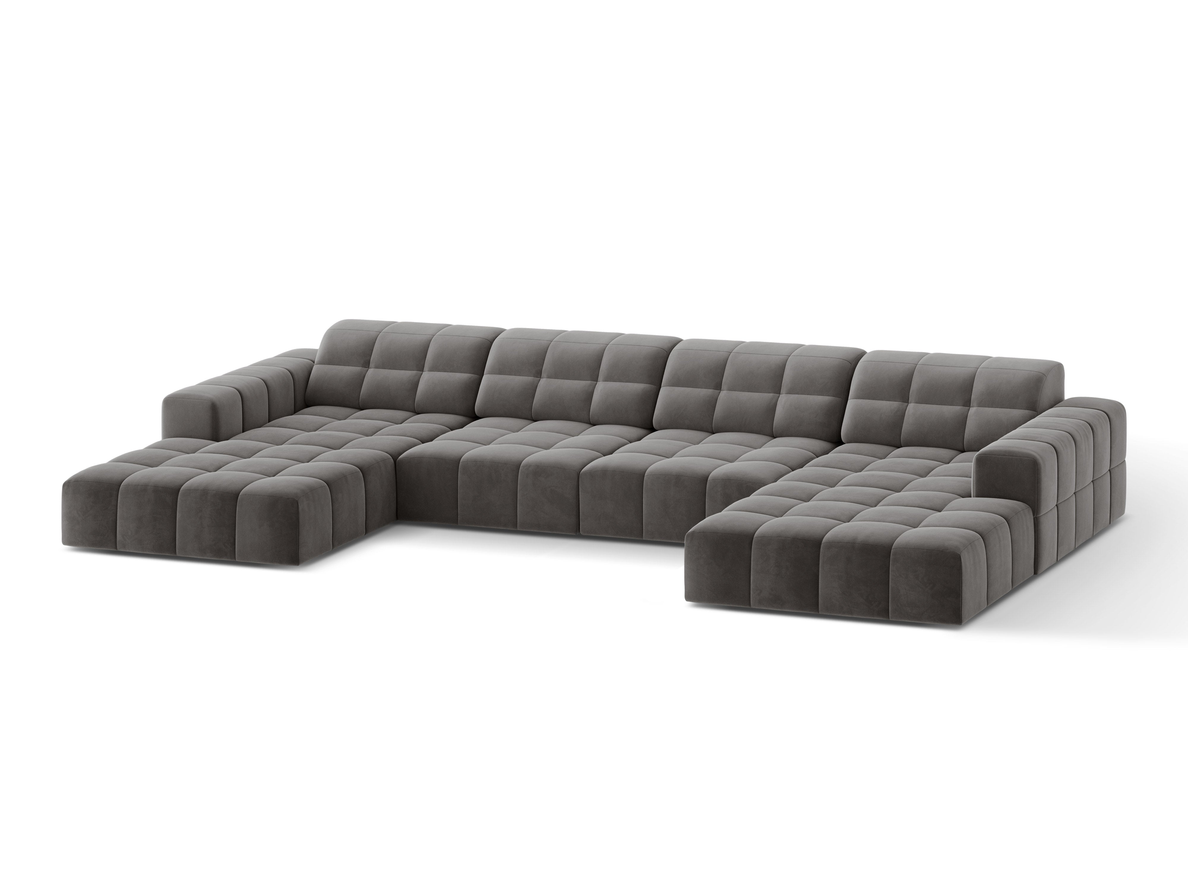 Sofa panoramatická zamatová pre 6 osôb CHICAGO šedá