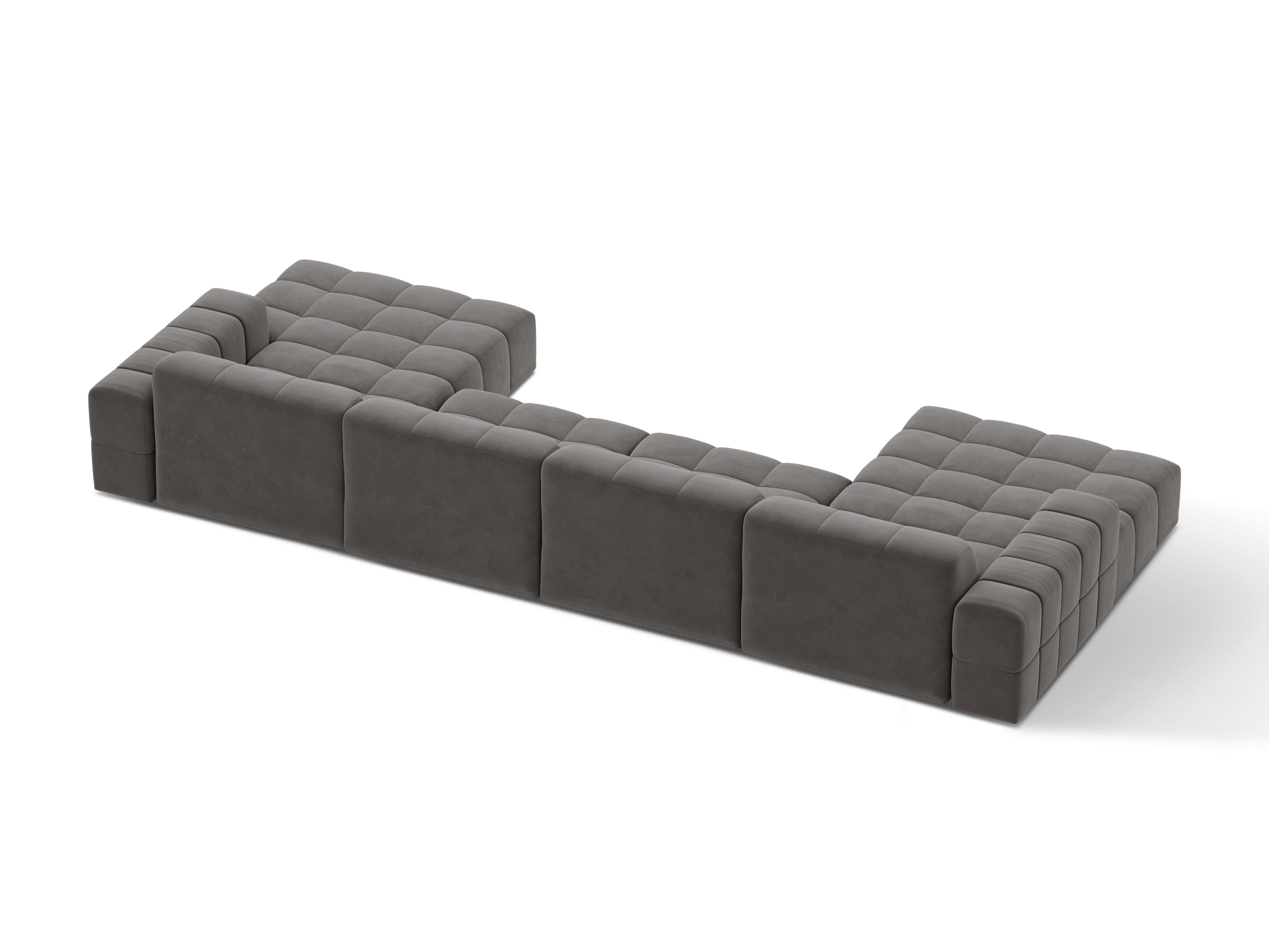 Sofa panoramatická zamatová pre 6 osôb CHICAGO šedá