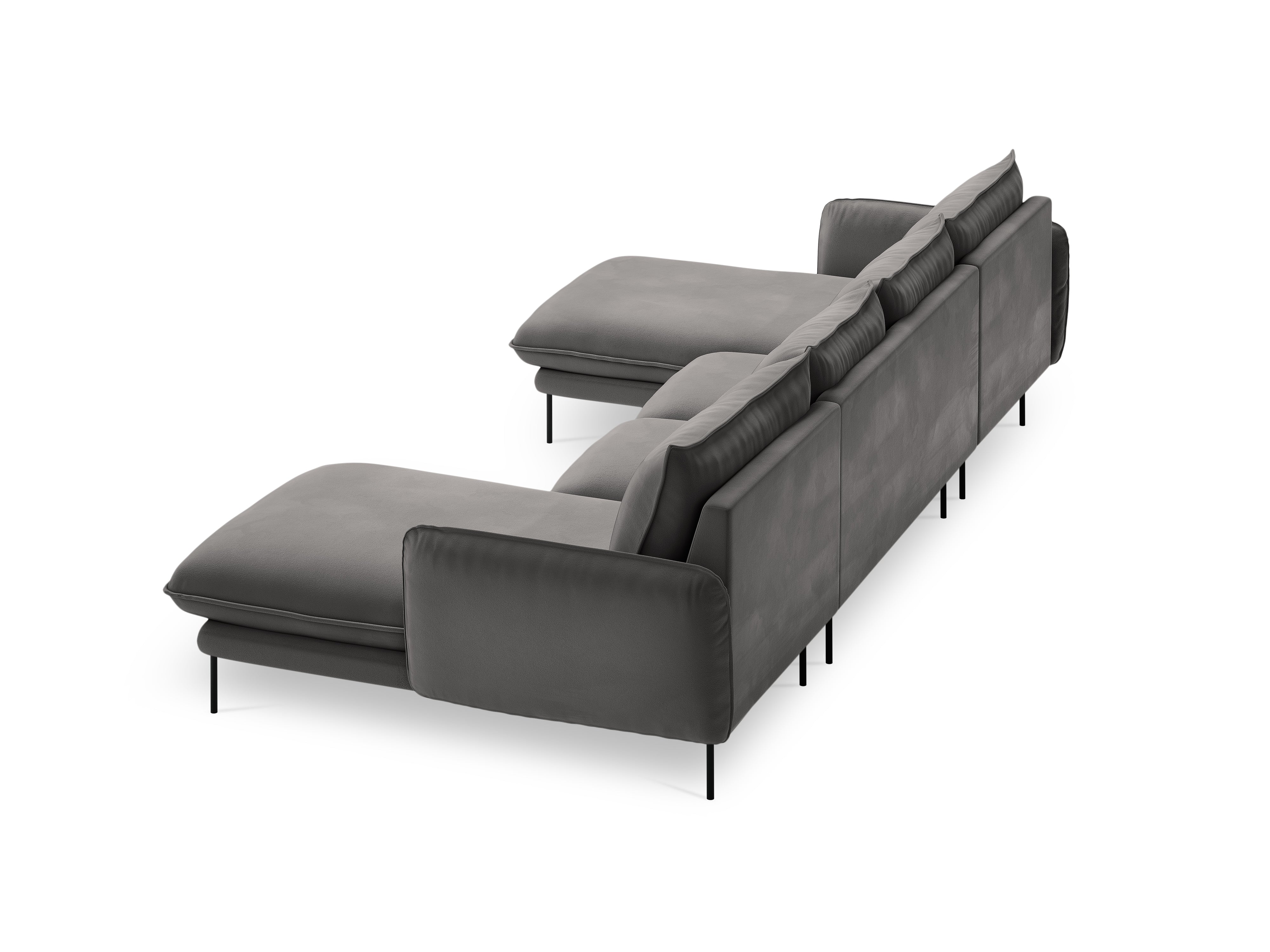 VIENNA Light Gray Velvet 6-Person Panoramic Sofa with Black Base