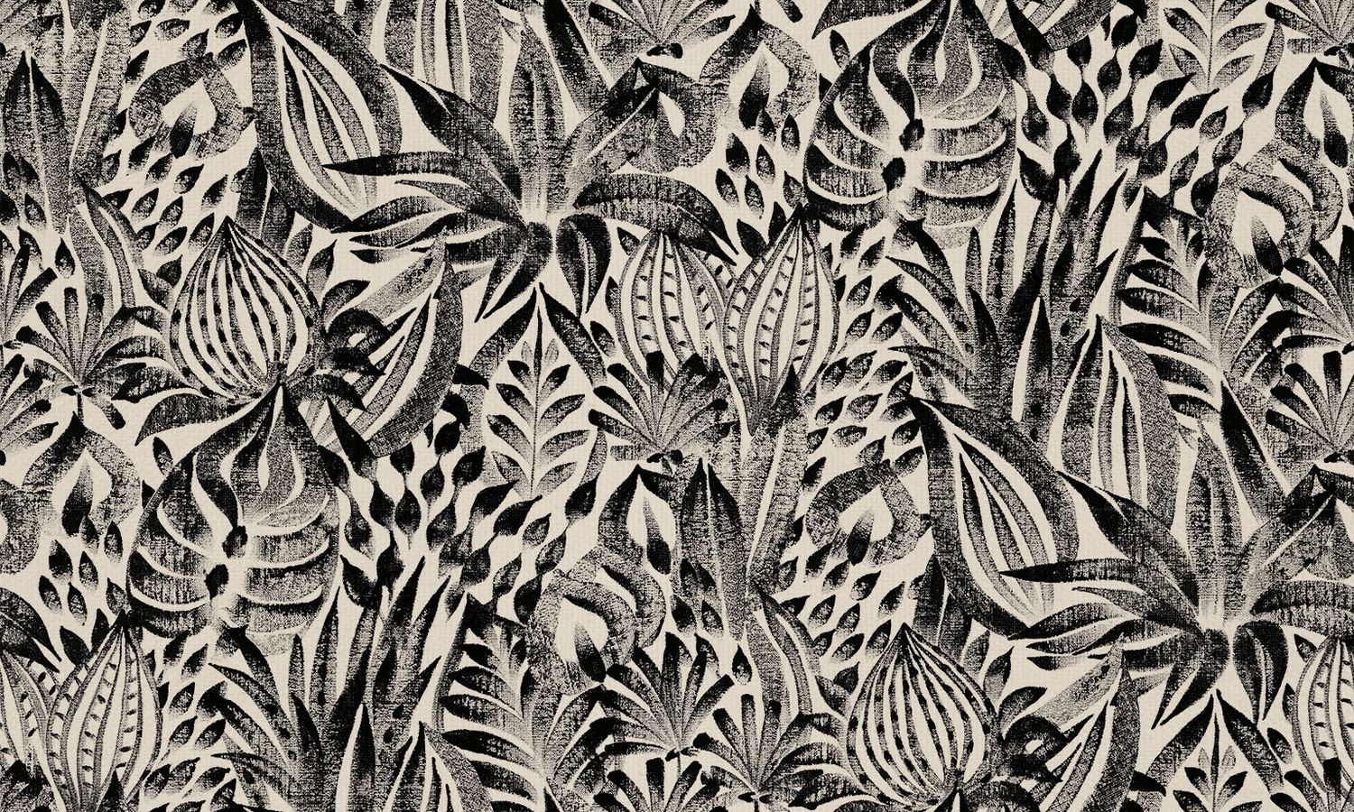 Textile wallpaper with a floral and leaf pattern FOLIAGE - NOIR black