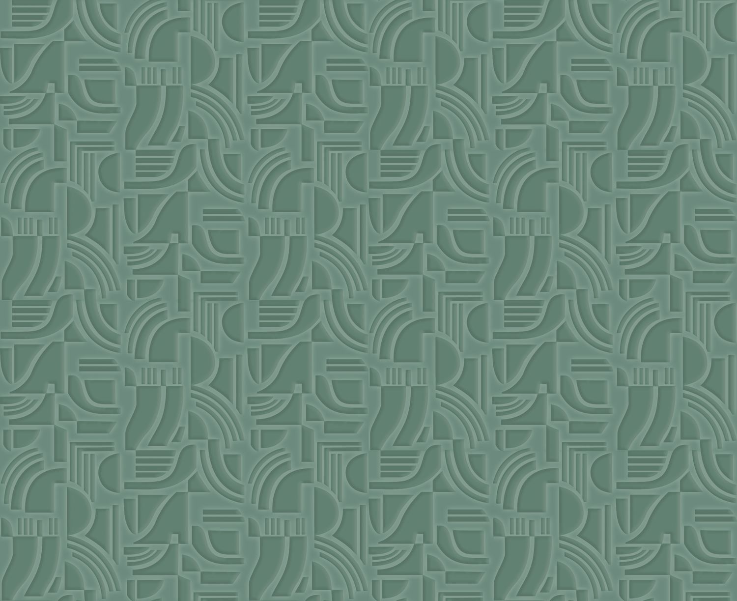 Structural textile wallpaper with geometric pattern ARCANE - CELADON greenish-blue