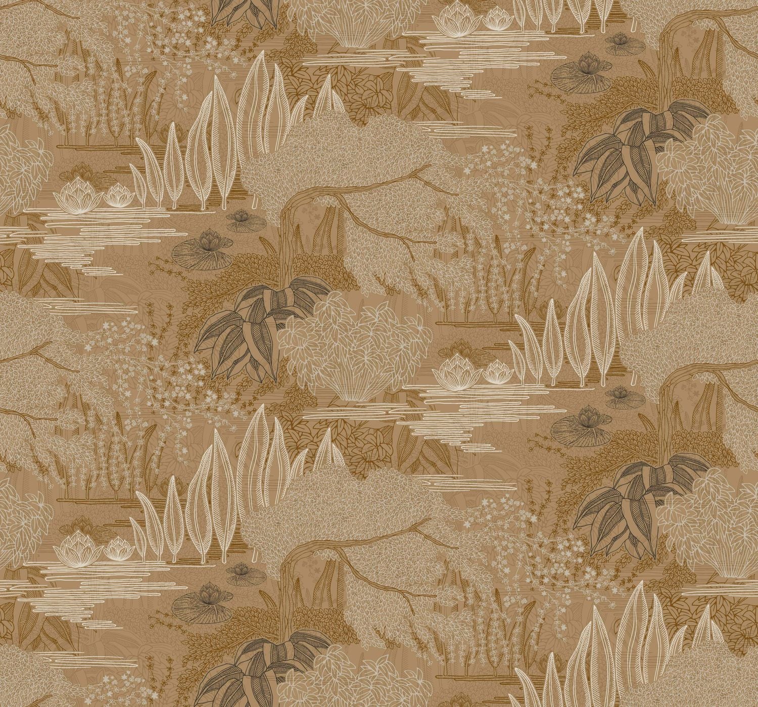 Tapeta s krajinou rastlinného vodného záhrady JASMIN - DORÉ zlatý