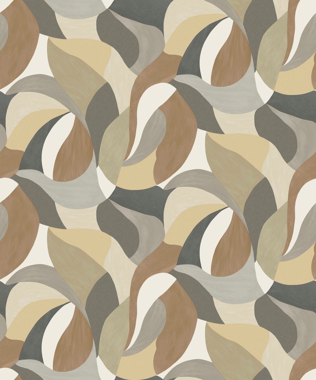 Abstract plant motif wallpaper in MANDORLA leaves - SABLE/GRIS CENDRE beige with gray