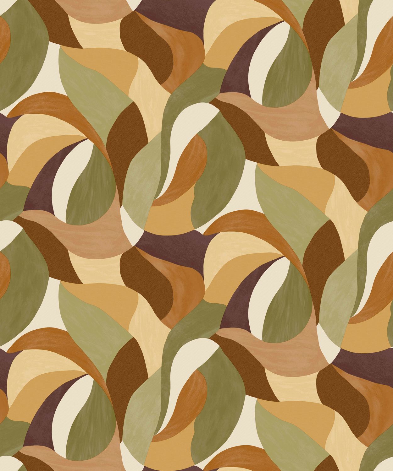 Abstract plant motif wallpaper in MANDORLA leaves - KAKI/TERRACOTTA khaki with terracotta