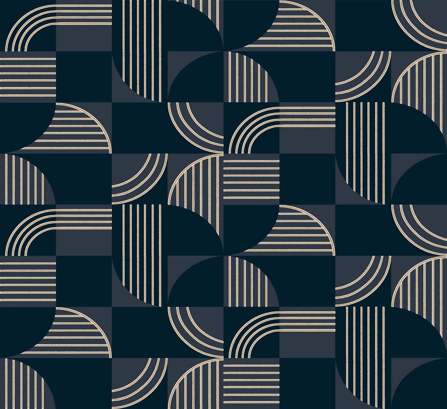 Non-woven wallpaper with a geometric pattern ANNÉES 30 - MARINE navy blue