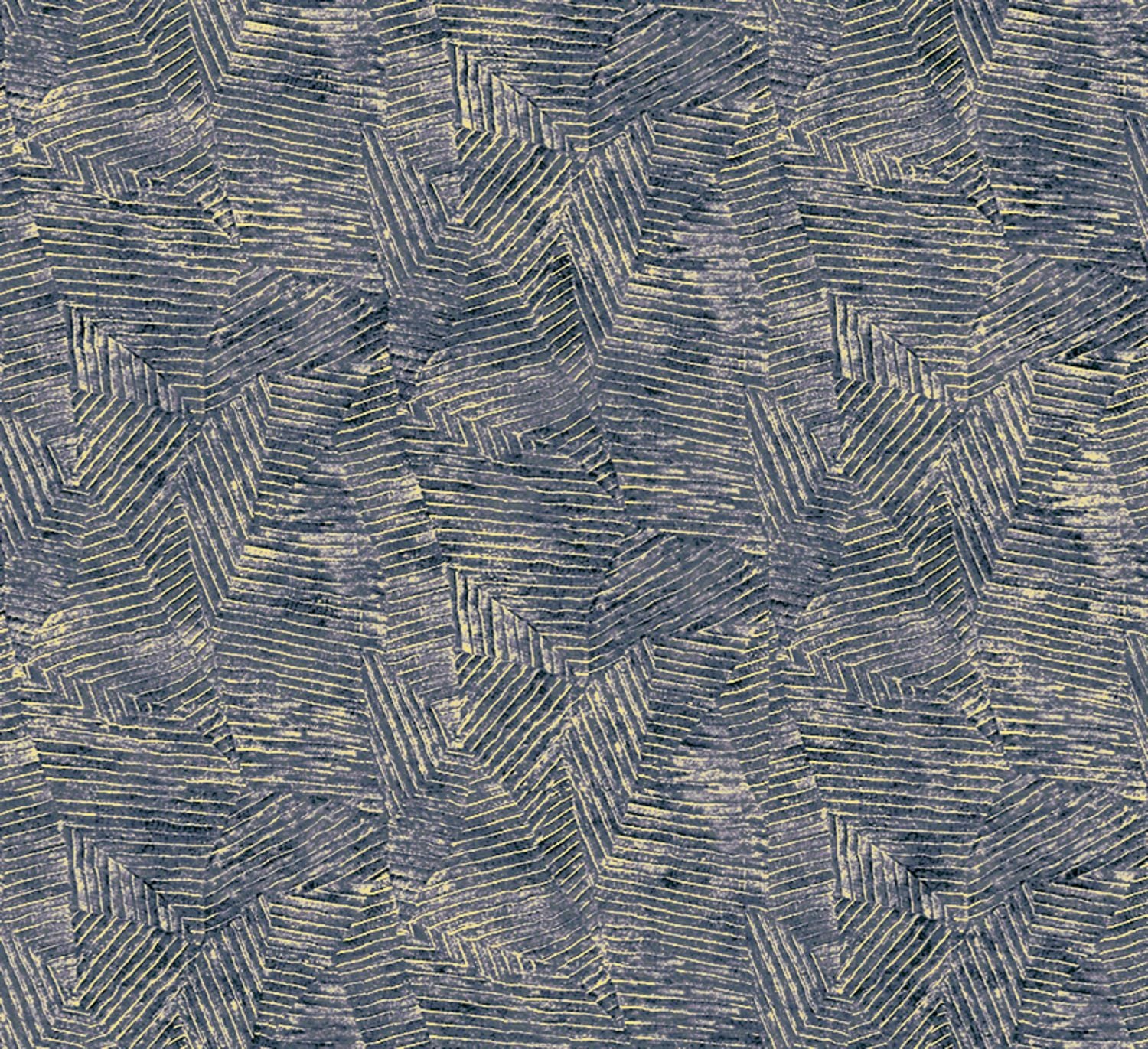 Metalická tapeta s geometrickým vzorom listov LORE - MARINE/DORÉ modrá so zlatou