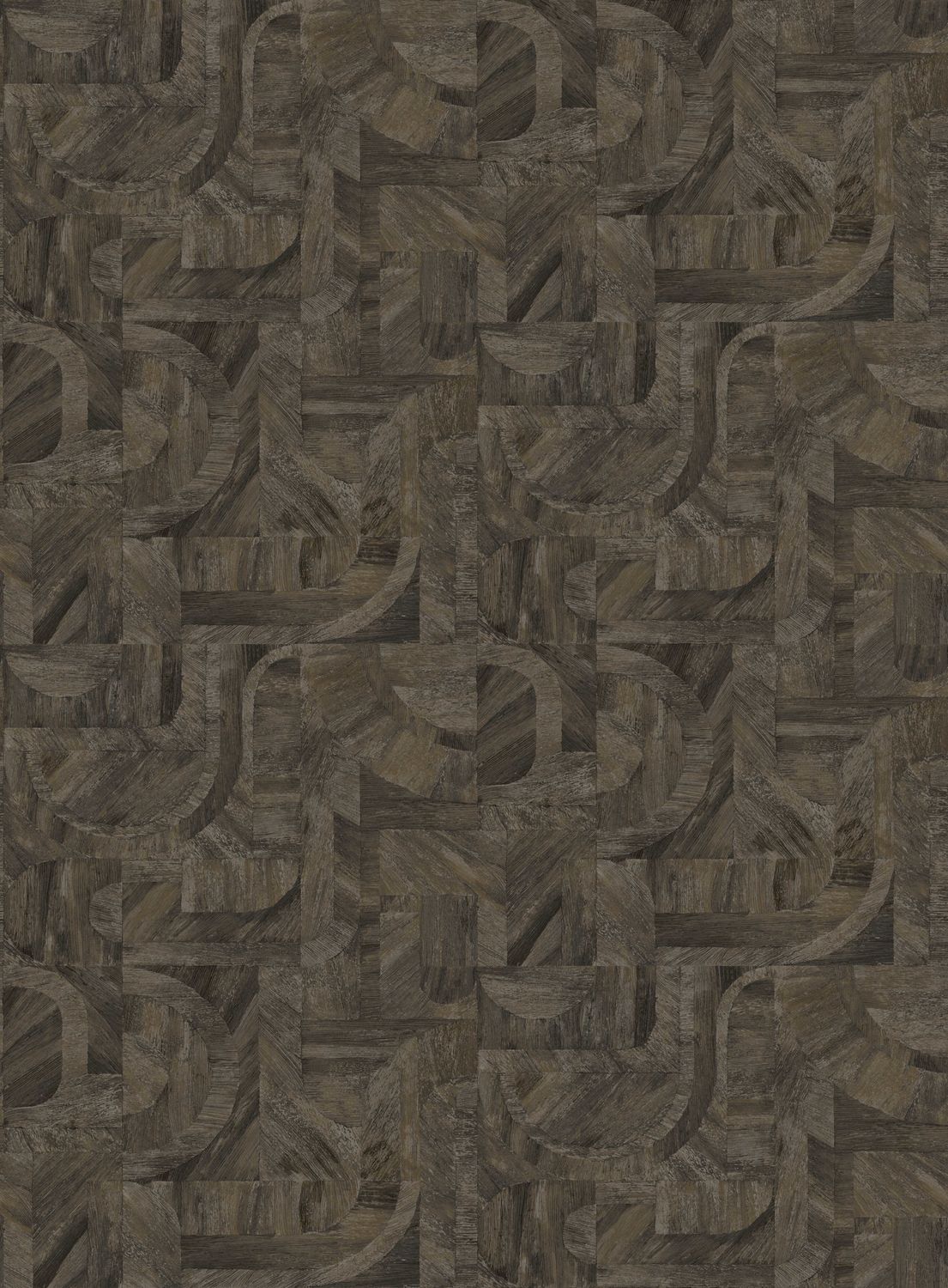 Geometric wood-like structural wallpaper with mosaic pattern INTARSIA - ÉBÈNE ebony