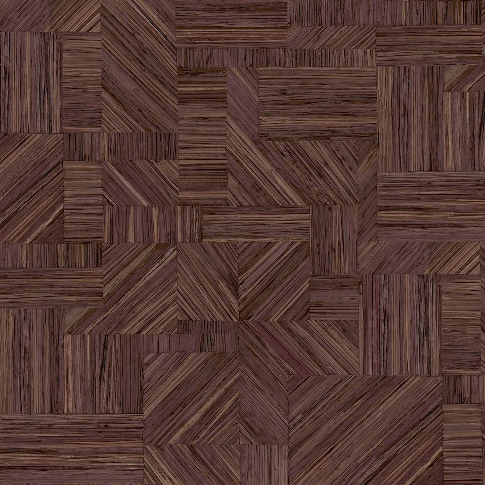 Geometric Structural Wallpaper Imitating Straw Patchwork IMBRICATION - PRUNE Burgundy