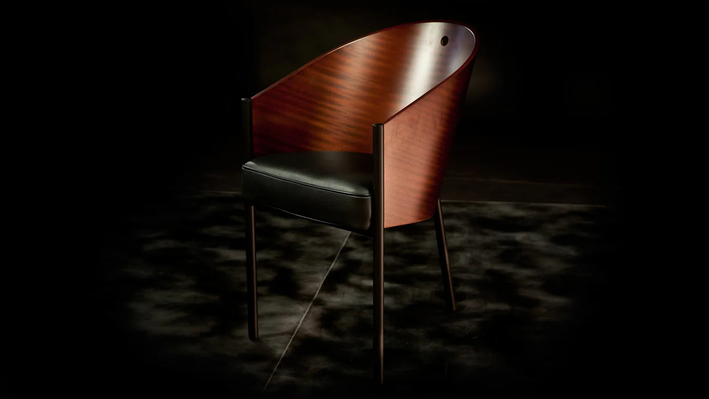 Stolička COSTES čierny dubový dyha s čiernou kožou