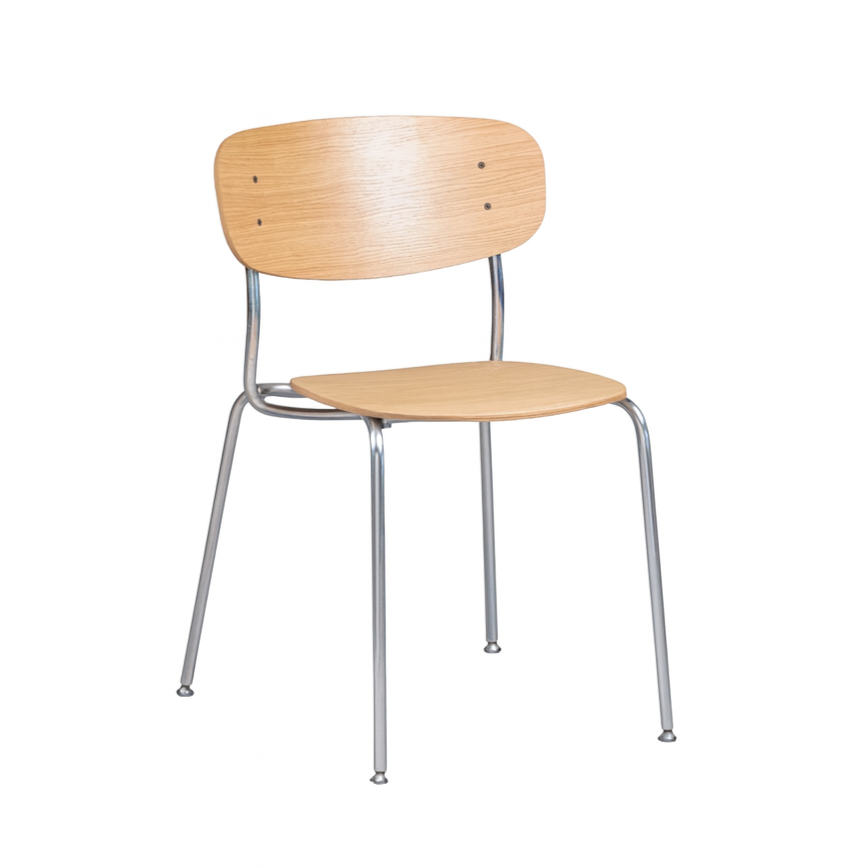 Stolička SPLOT z dubového dreva s chrómovým podstavcom