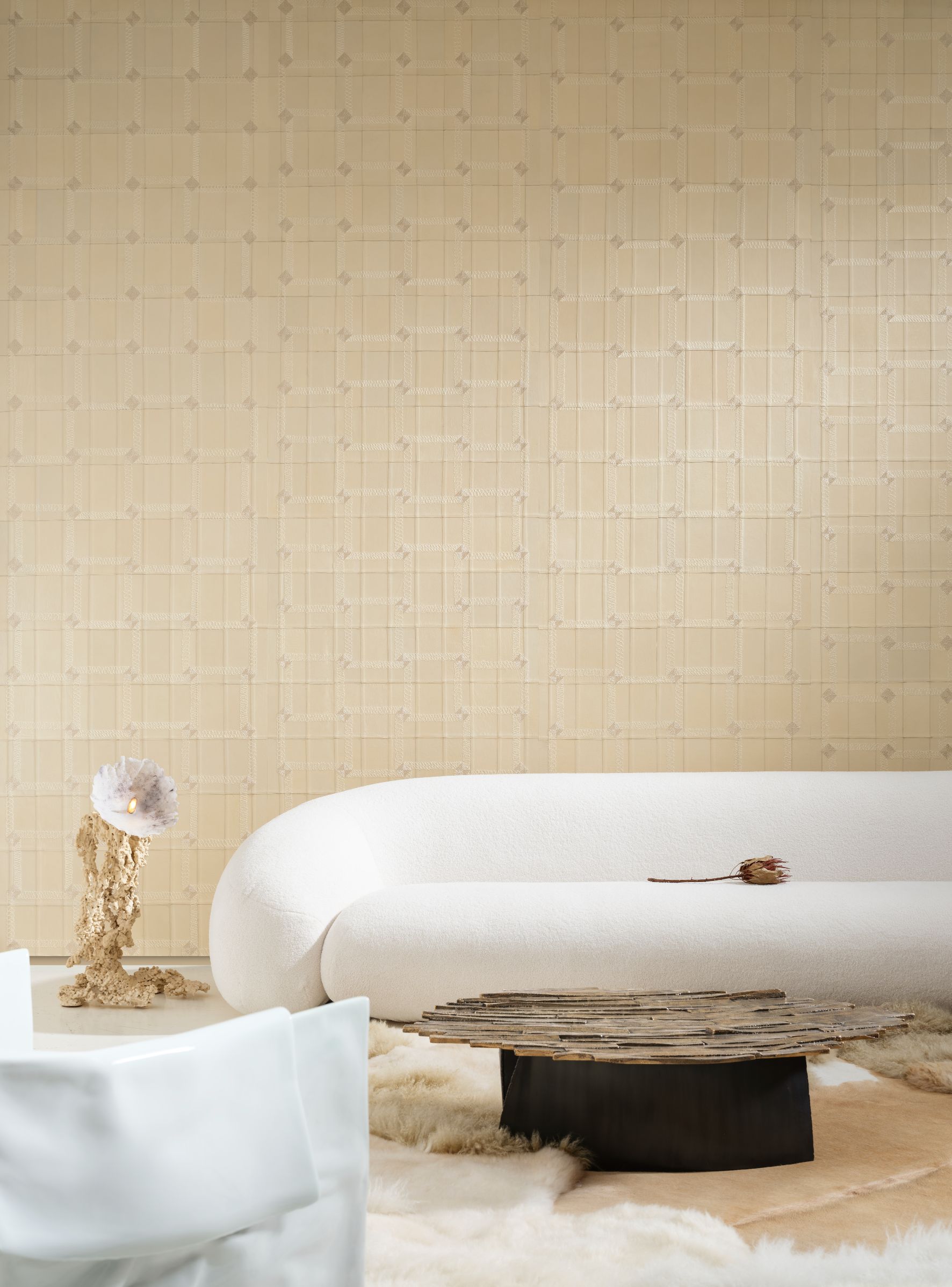 Pearl geometric pattern natural leather wallpaper CASSONE