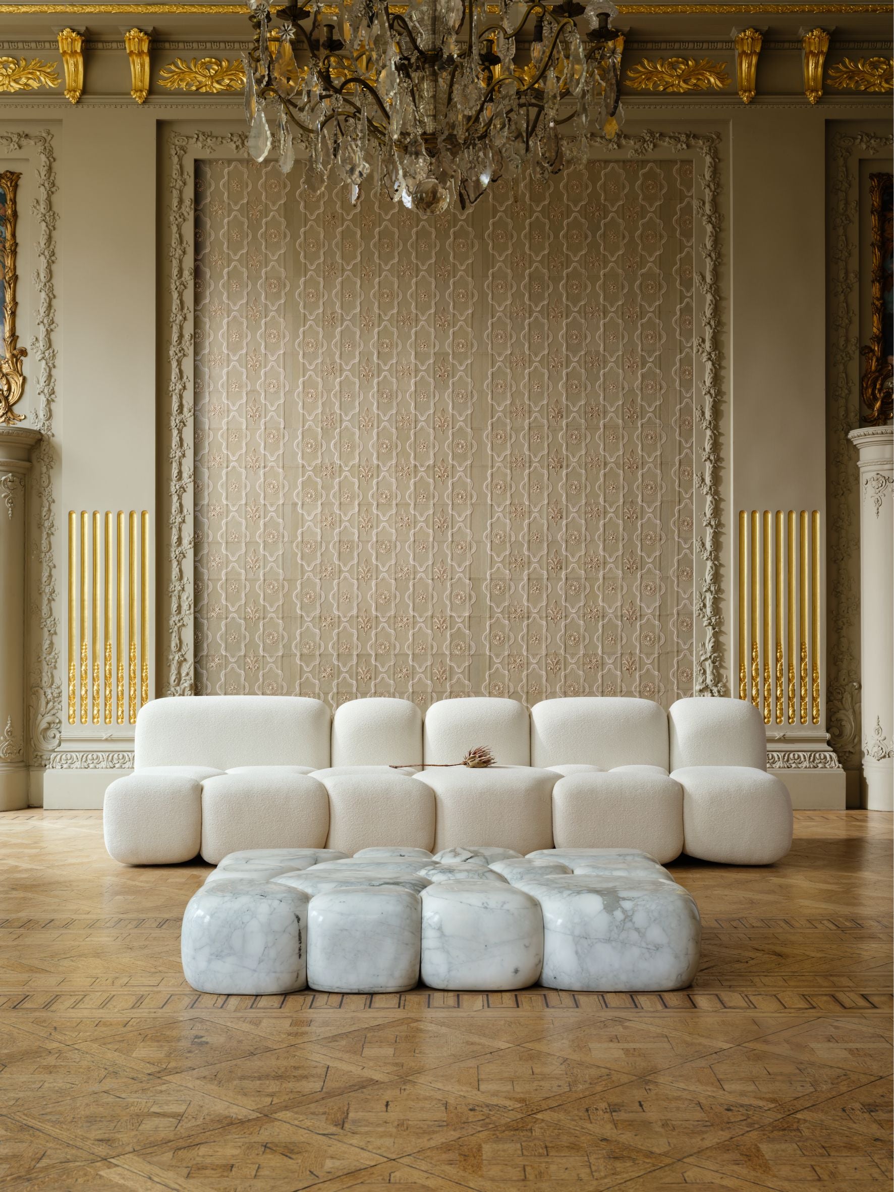 Natural leather wallpaper with geometric pattern DUCTIA beige