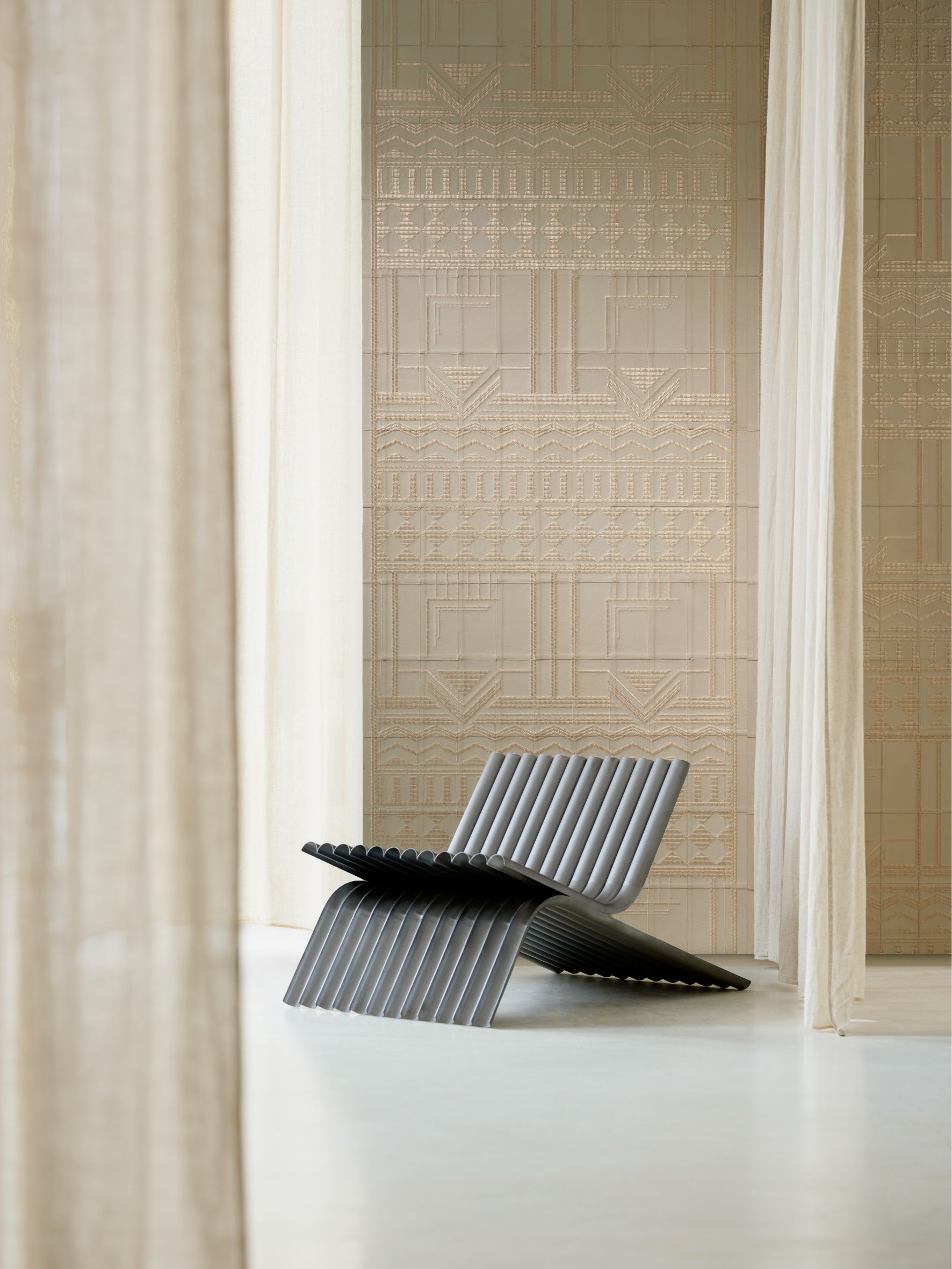 Natural leather wallpaper with geometric pattern PALAZZO beige
