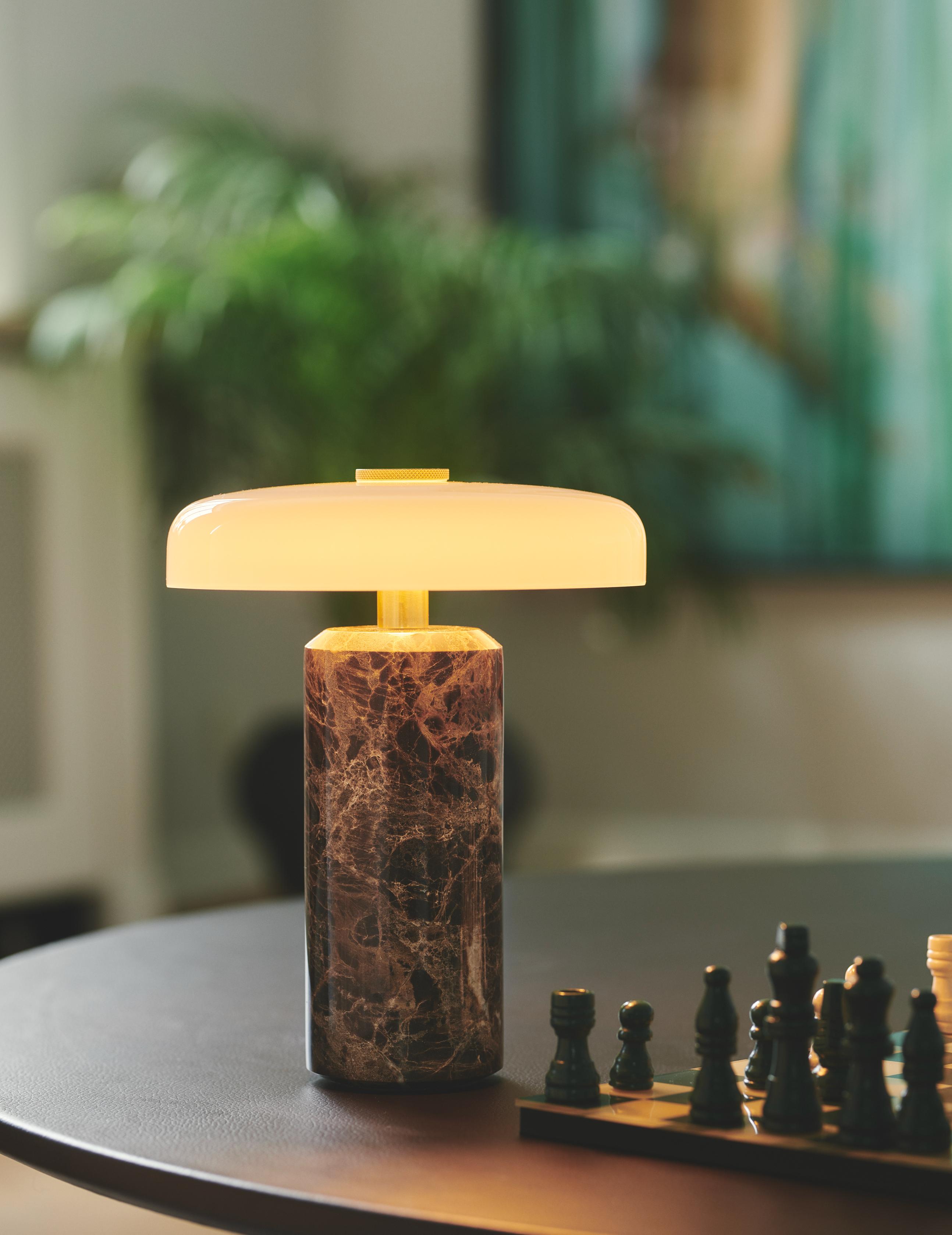 Portable lamp TRIP brown marble with milky white glass