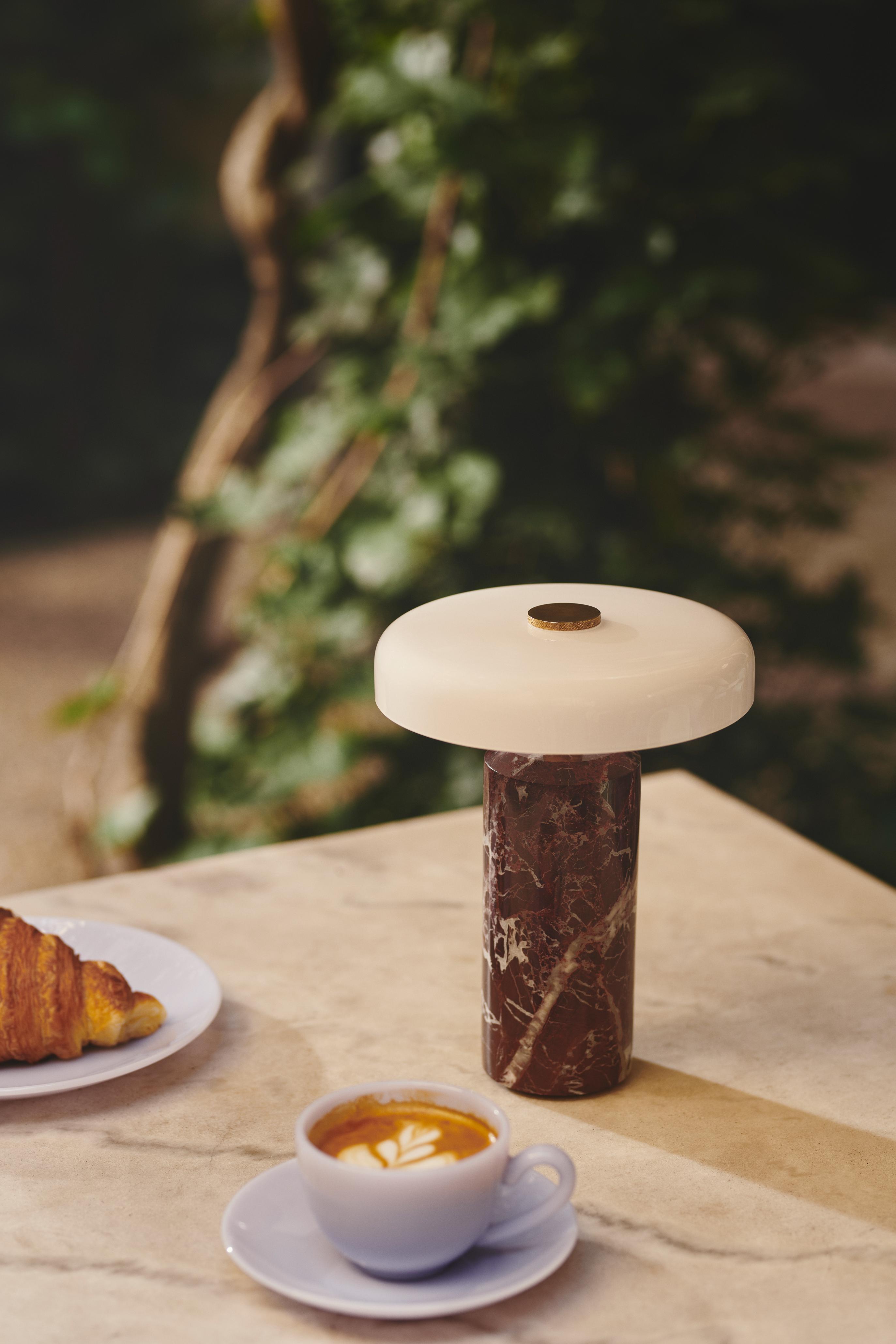 Portable lamp TRIP burgundy marble with milky white glass