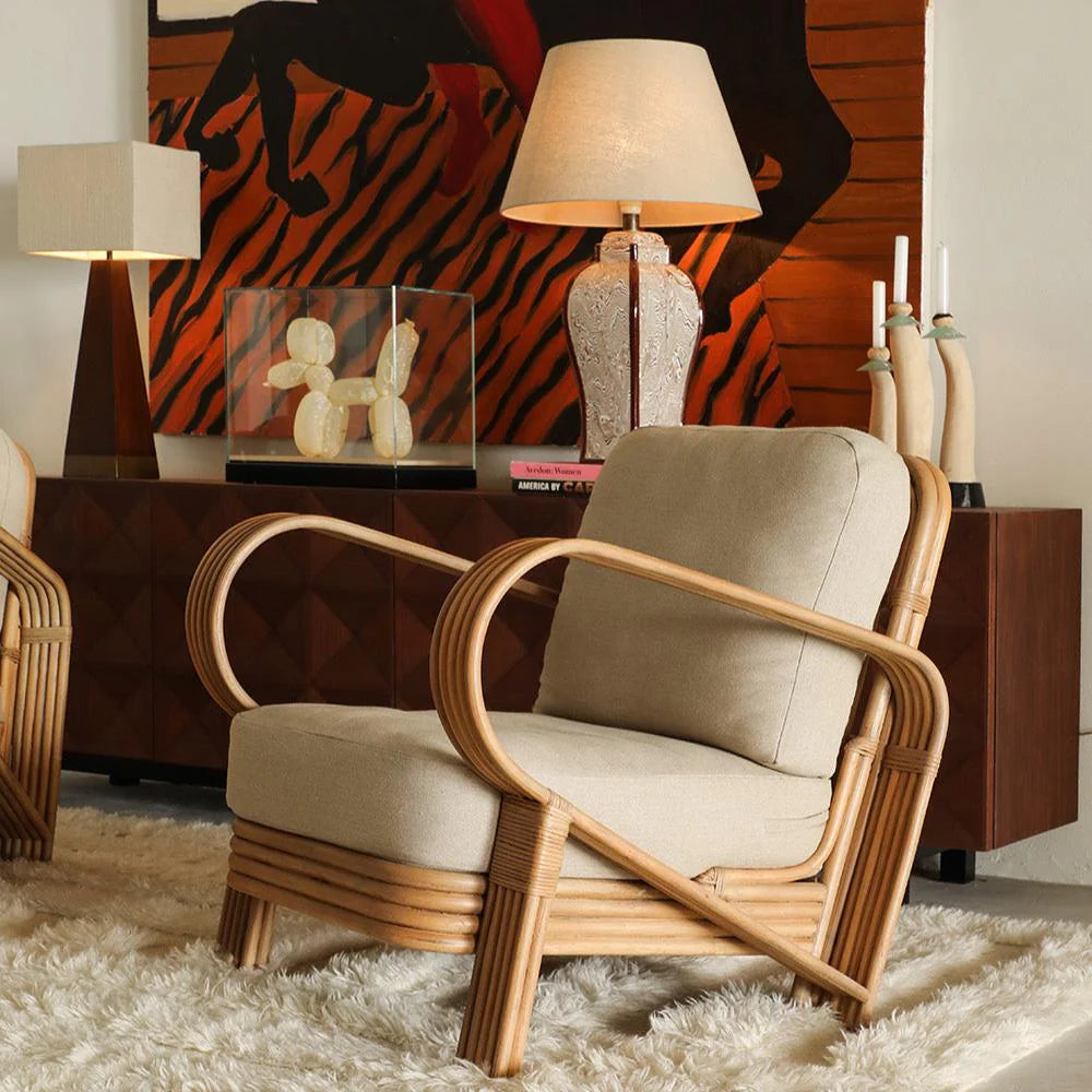 Beige BAMBOO armchair with stained bamboo