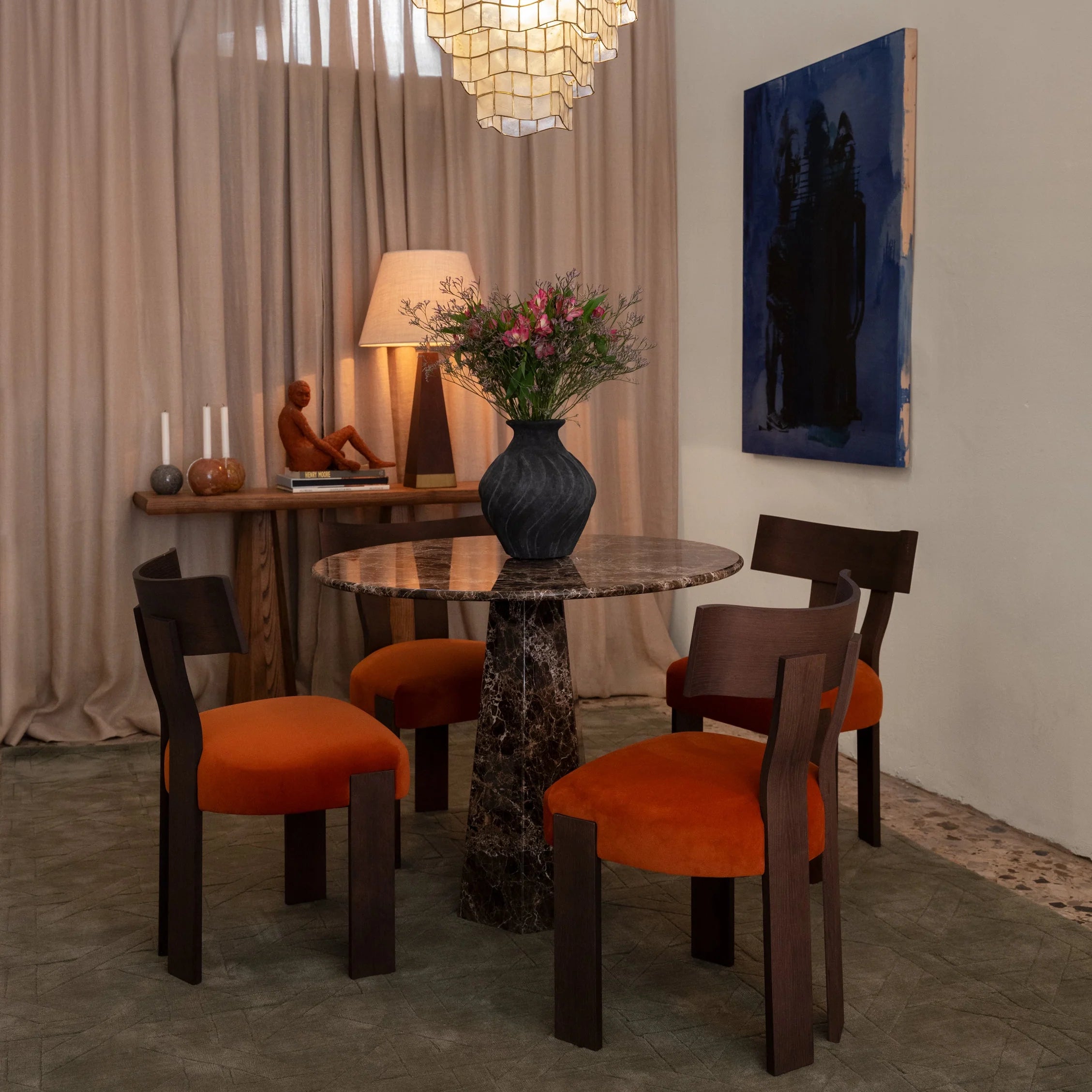 Kruhový stôl HEXAGON biely mramor