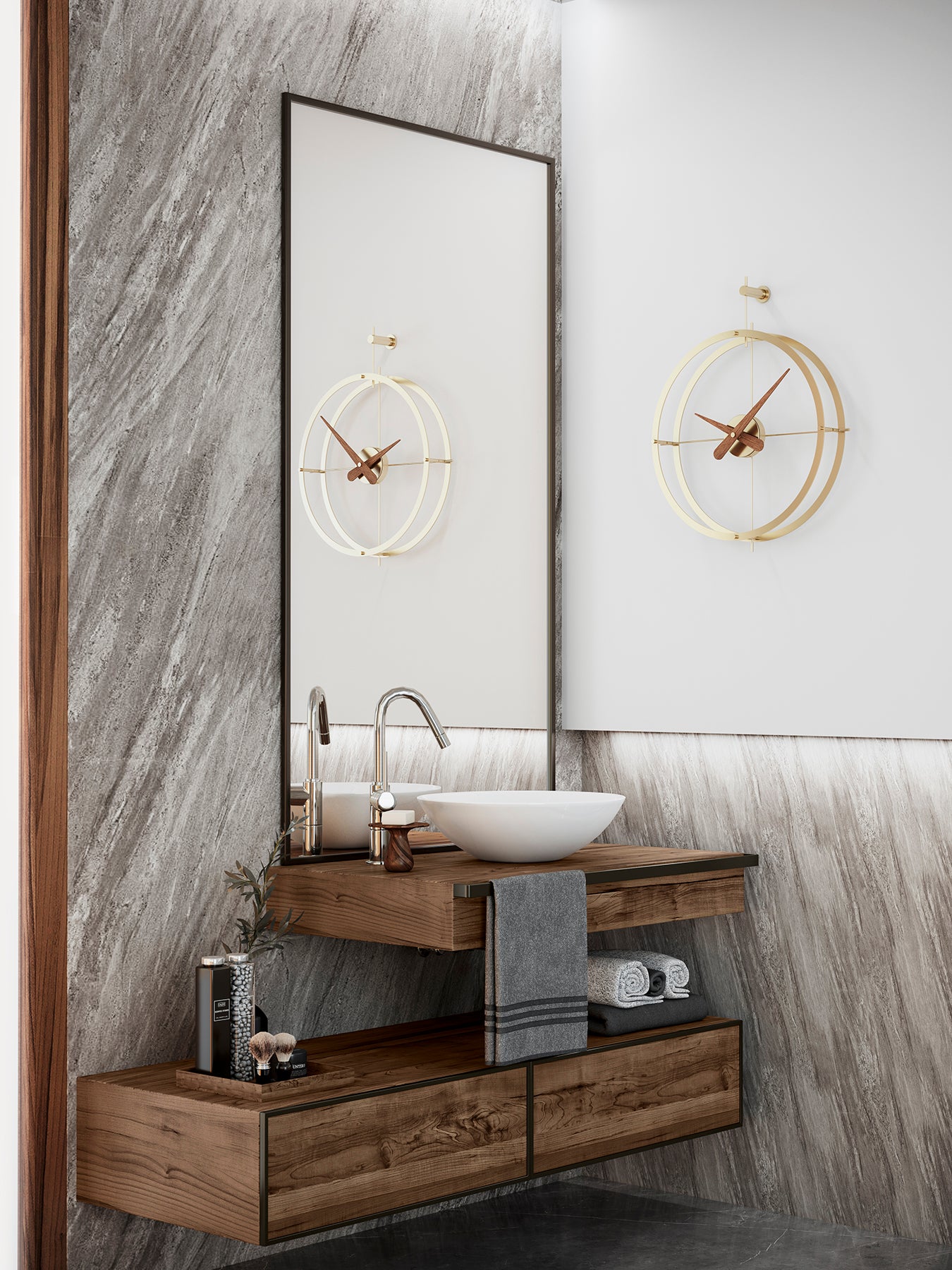 Nástenné hodiny DOS PUNTOS PREMIUM orechové drevo s mosadzným povrchom