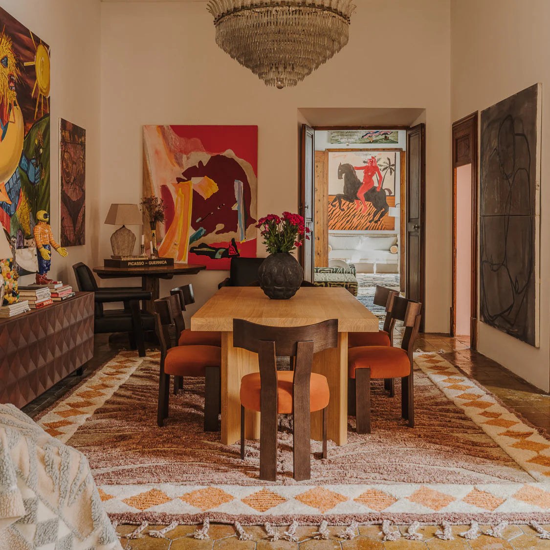 Dywan wełniany WILDCAT brązowo-pomarańczowy z frędzlami