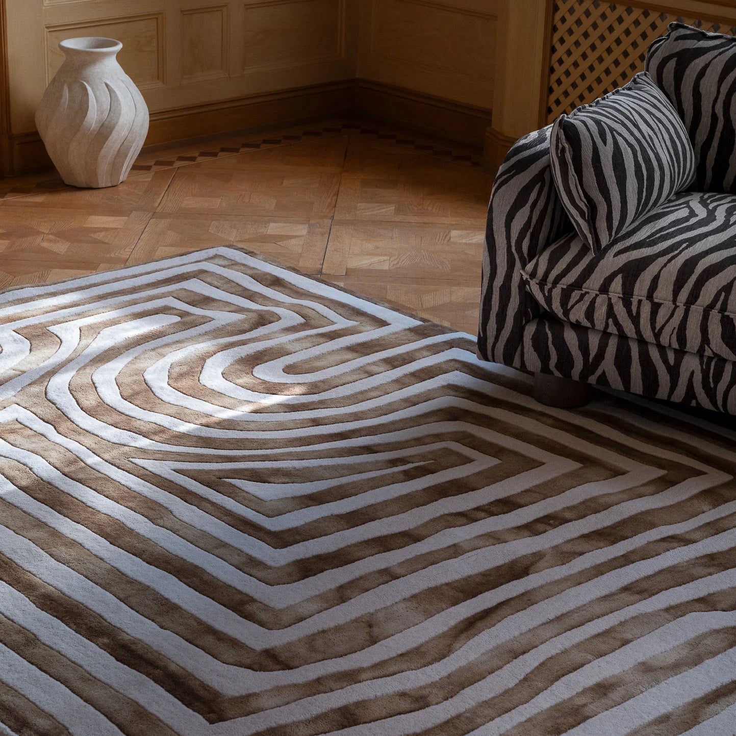 Psychedelic Labyrinth Rug Beige