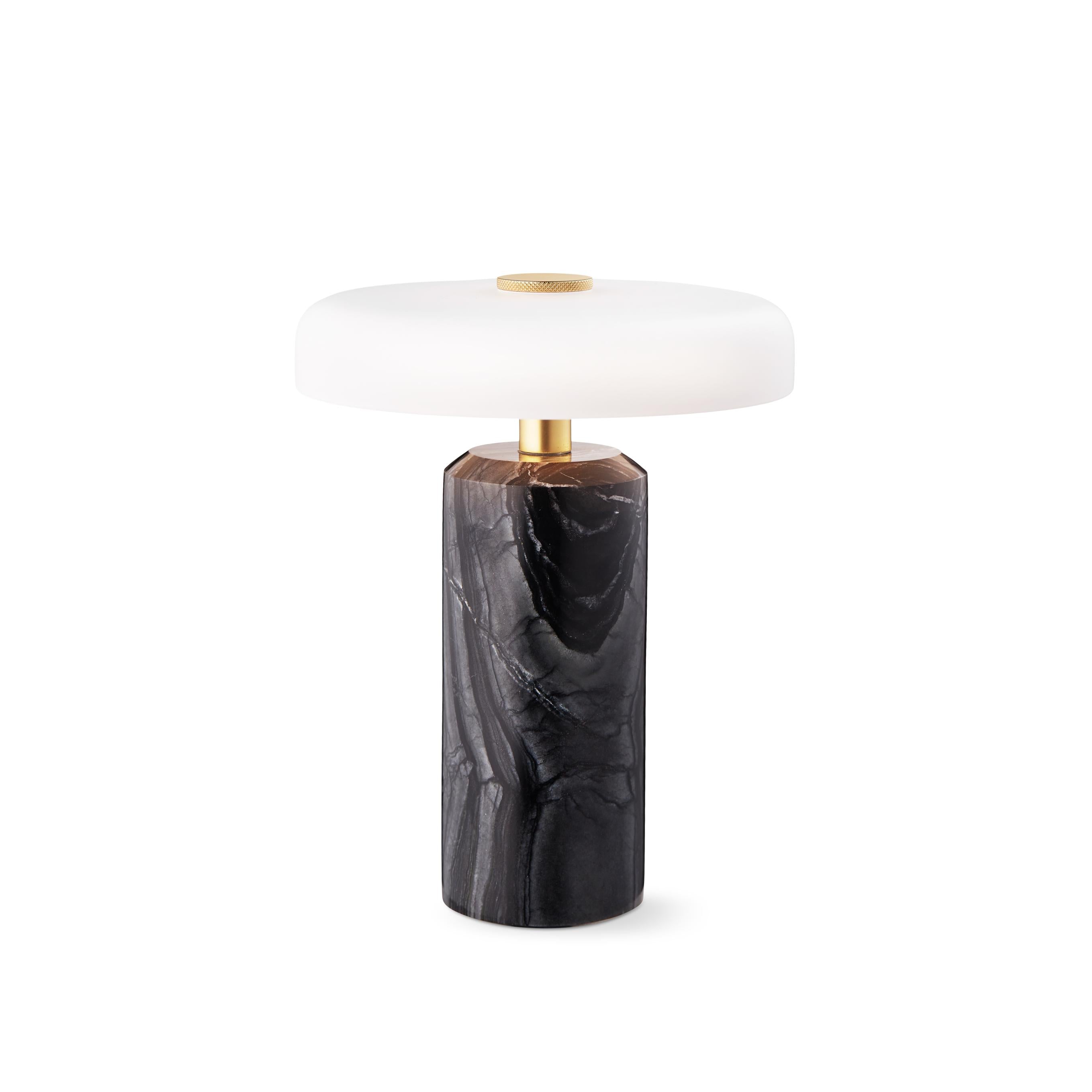 Portable lamp TRIP black marble with milky white glass