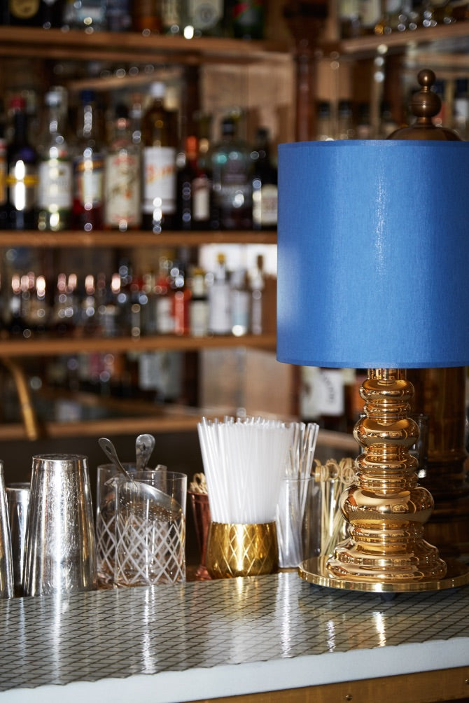 Lampa stołowa PUNK DELUXE niebieski ze złotą podstawą