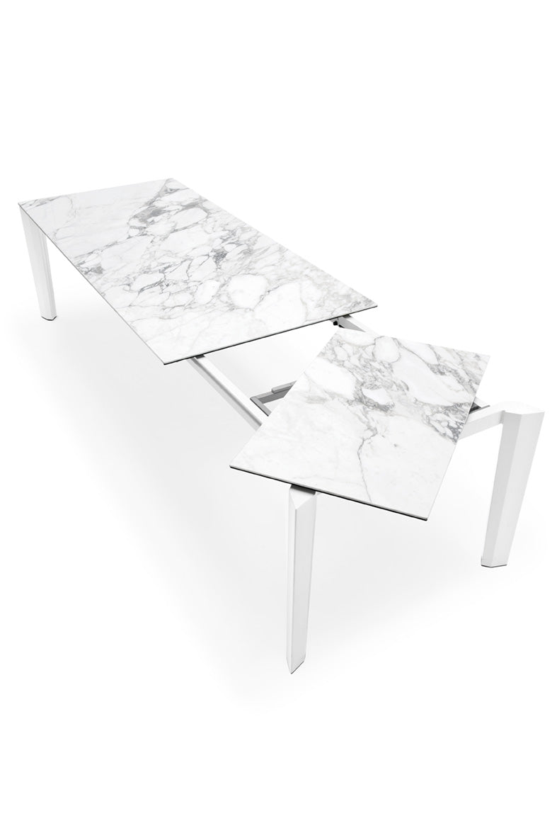 DELTA extendable table with a white top and black base
