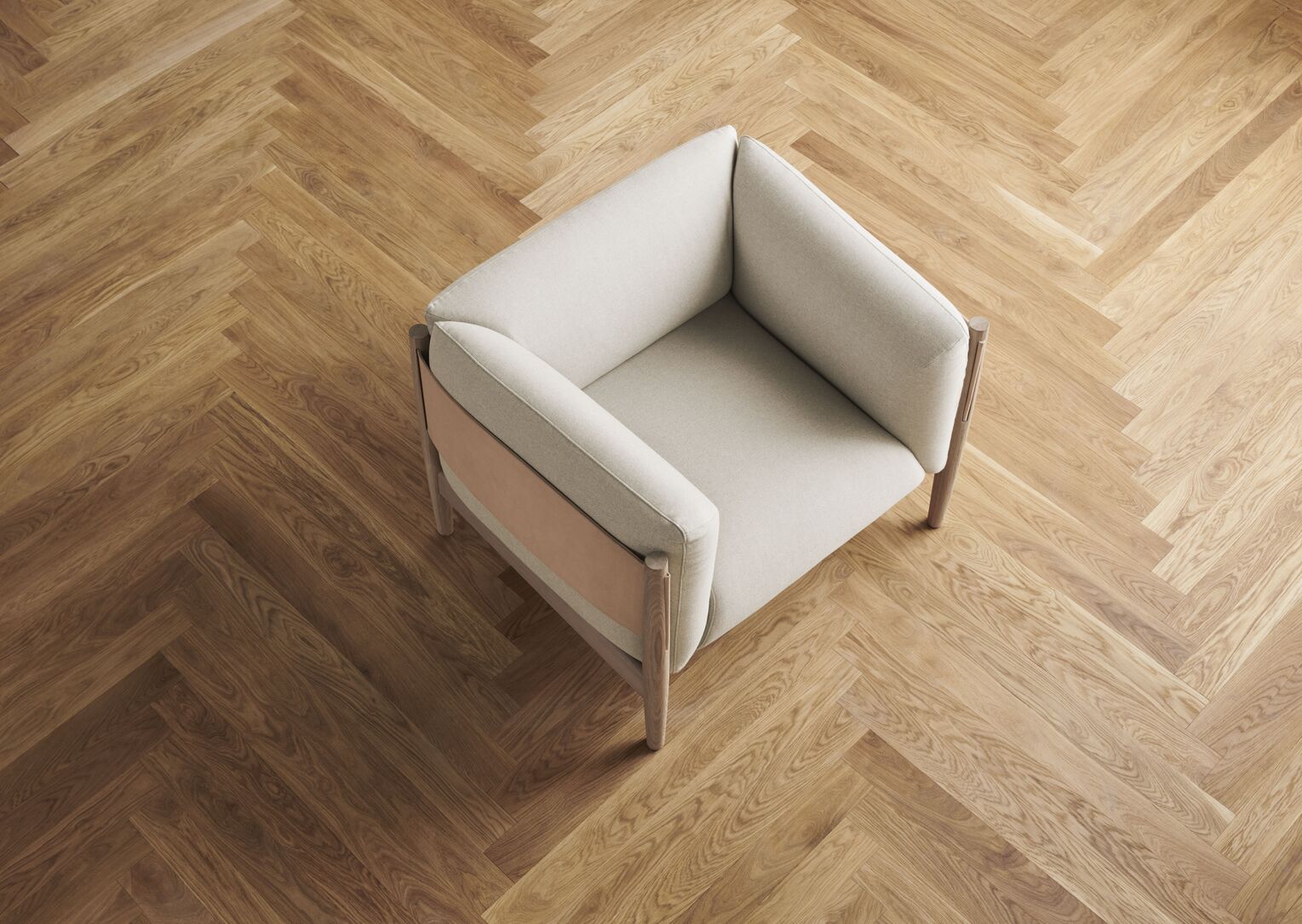 Dive armchair natural leather with an oak base