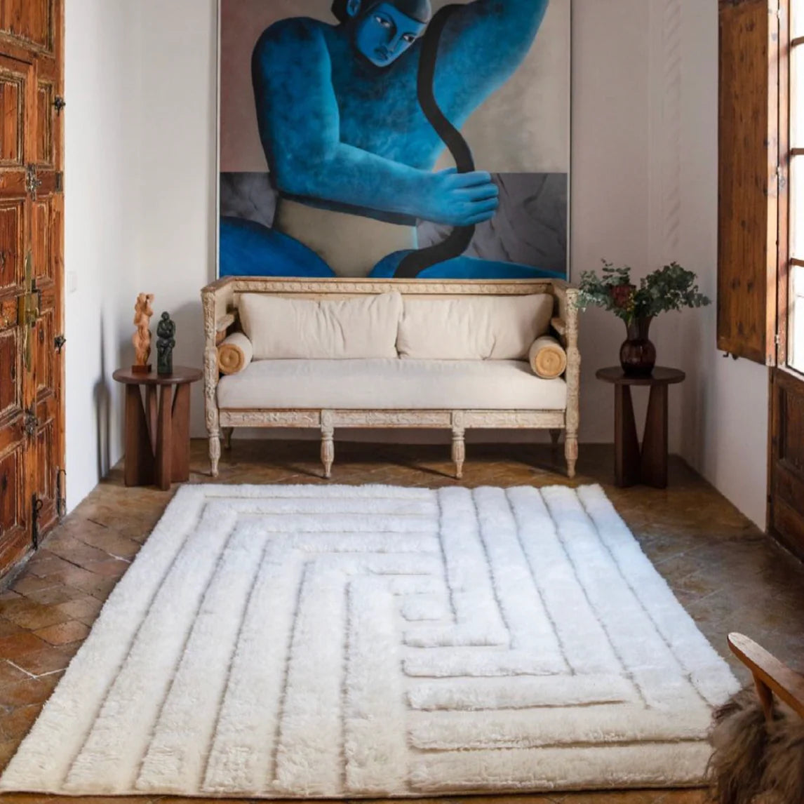 Koberec SHAGGY LABYRINT biely s dlhým vlasom