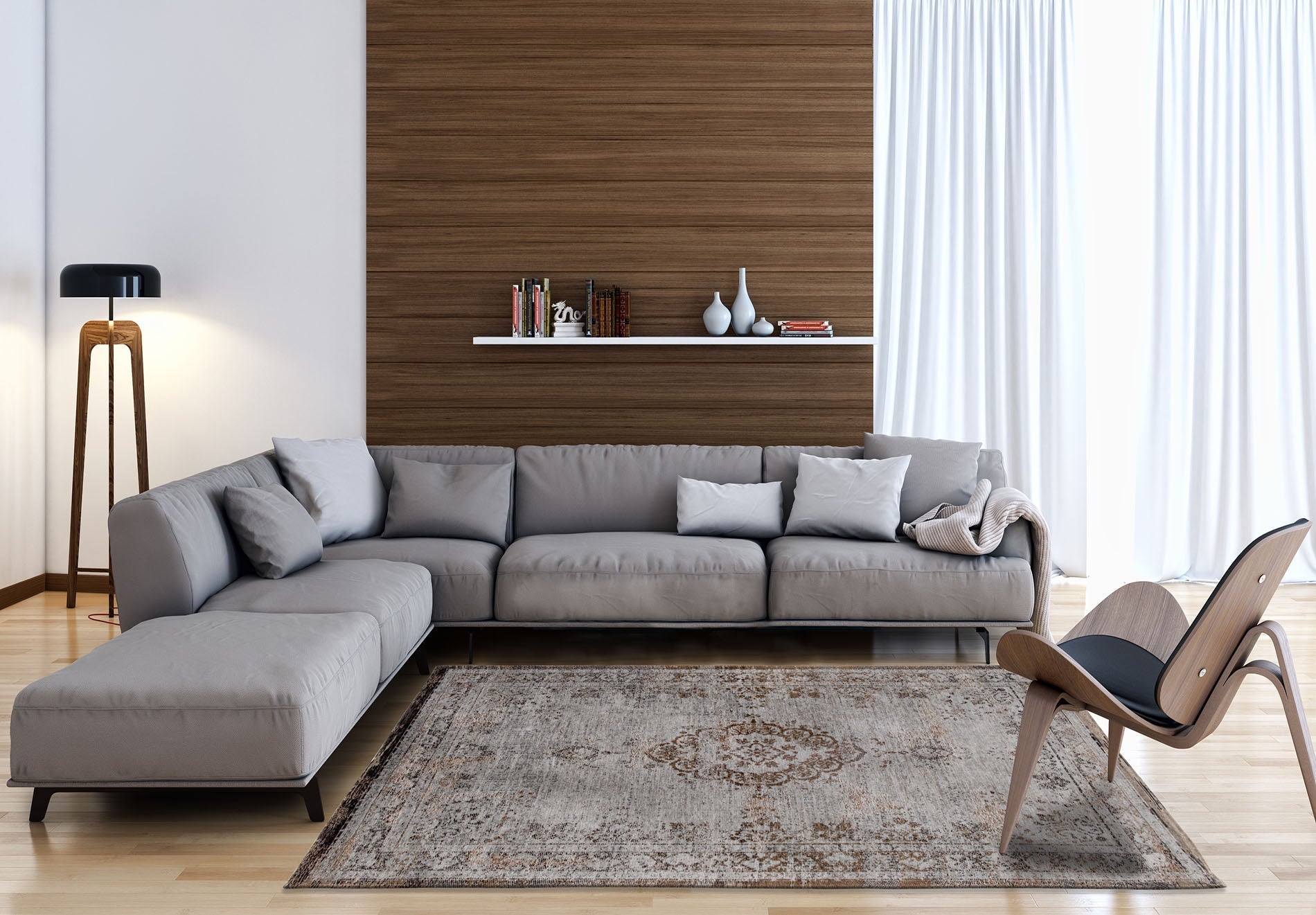 Medallon gray ebony brown-gray rug