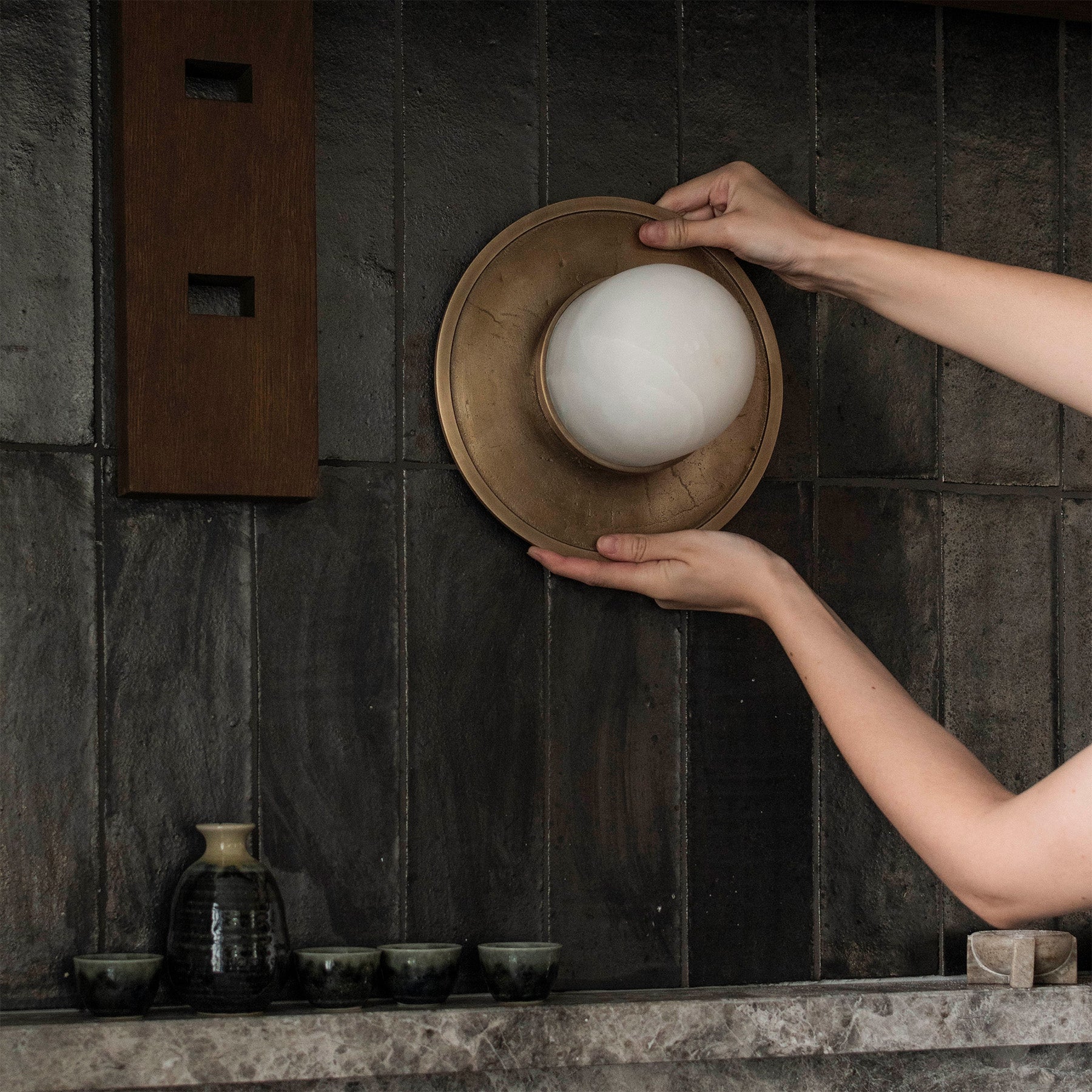 Plafon alabastrowy FULL MOON szczotkowany mosiądz