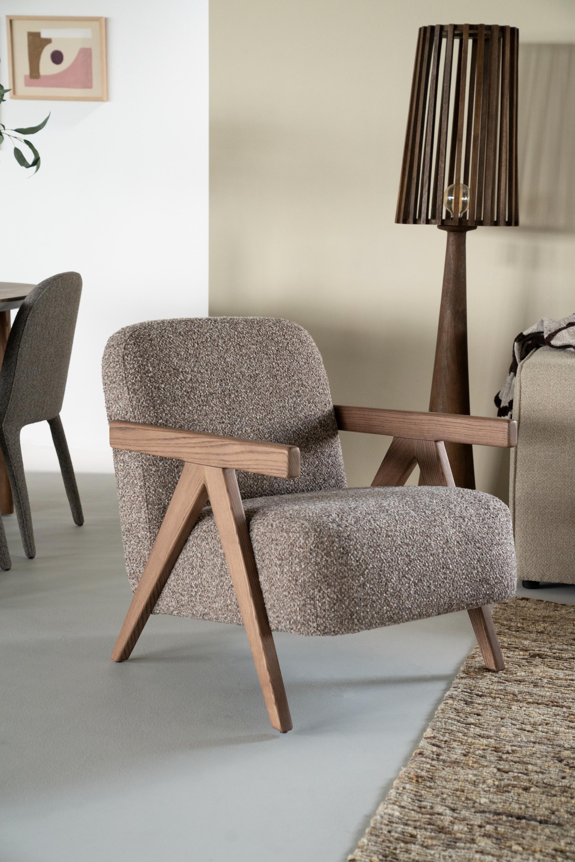 FRANCIS Armchair in Dark Beige with Wooden Base