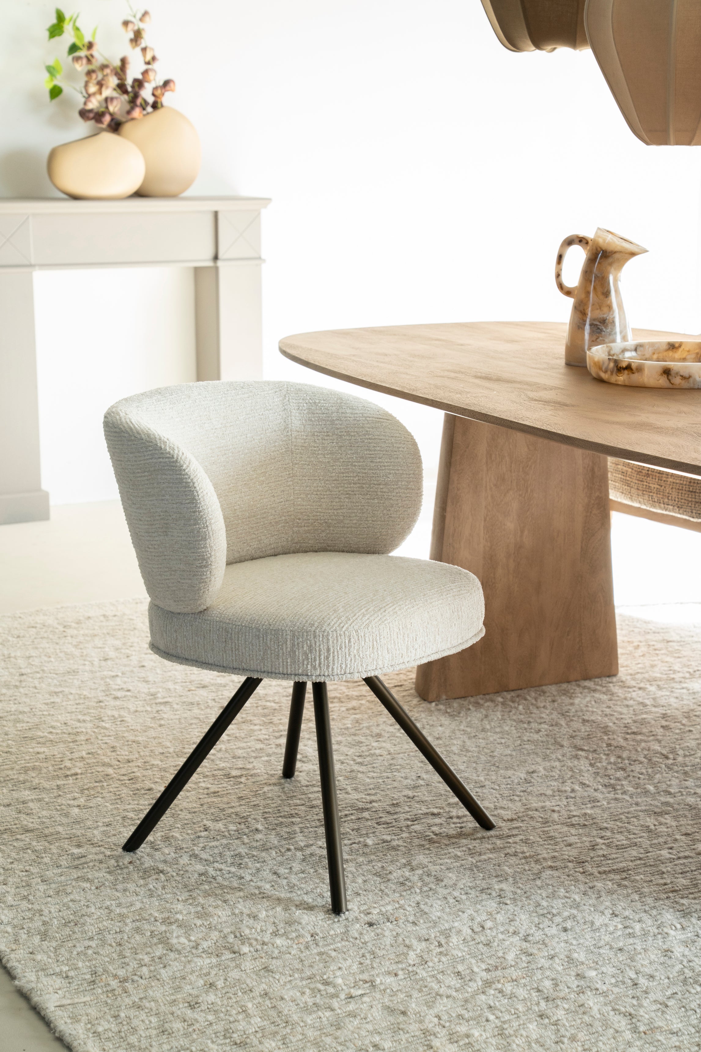 JAYSON Beige Swivel Chair with Dark Brown Base