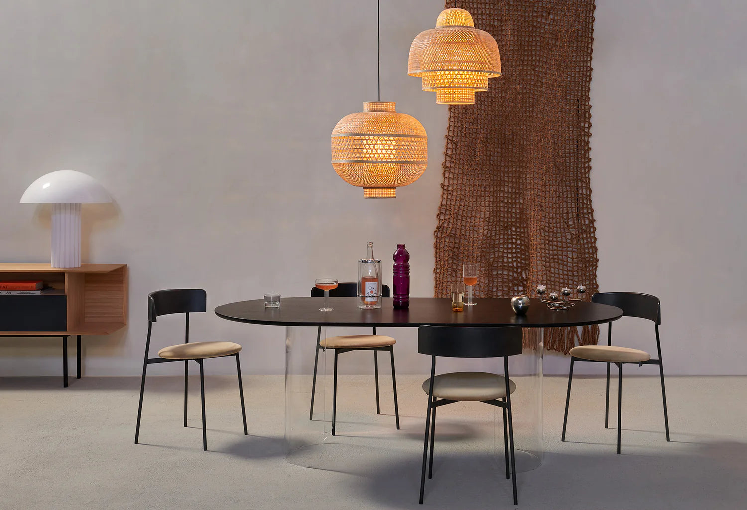 Stół owalny PLATEAU dębowy blat z piaskową podstawą