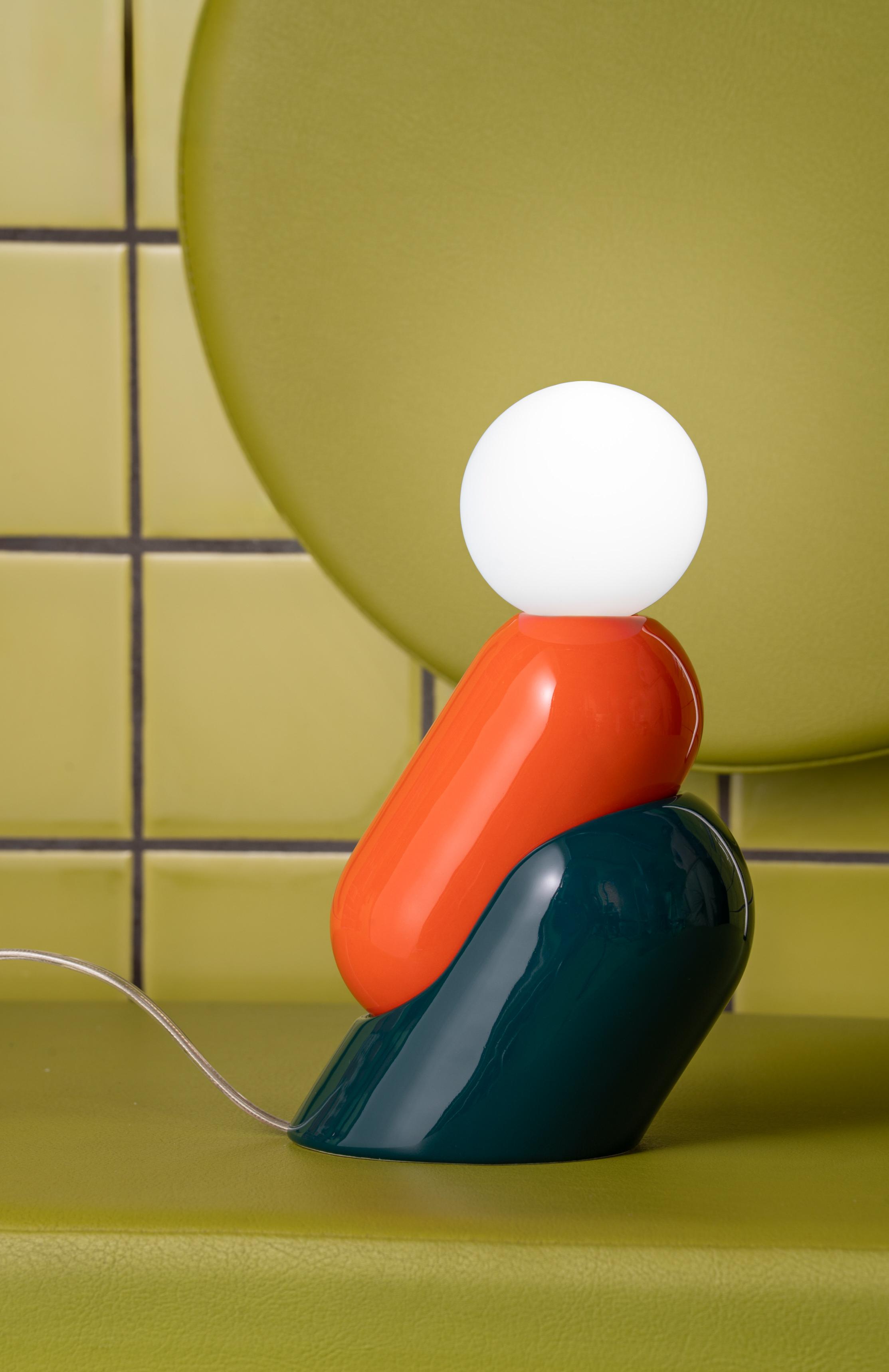 Ceramic table lamp TATA orange with petrol green