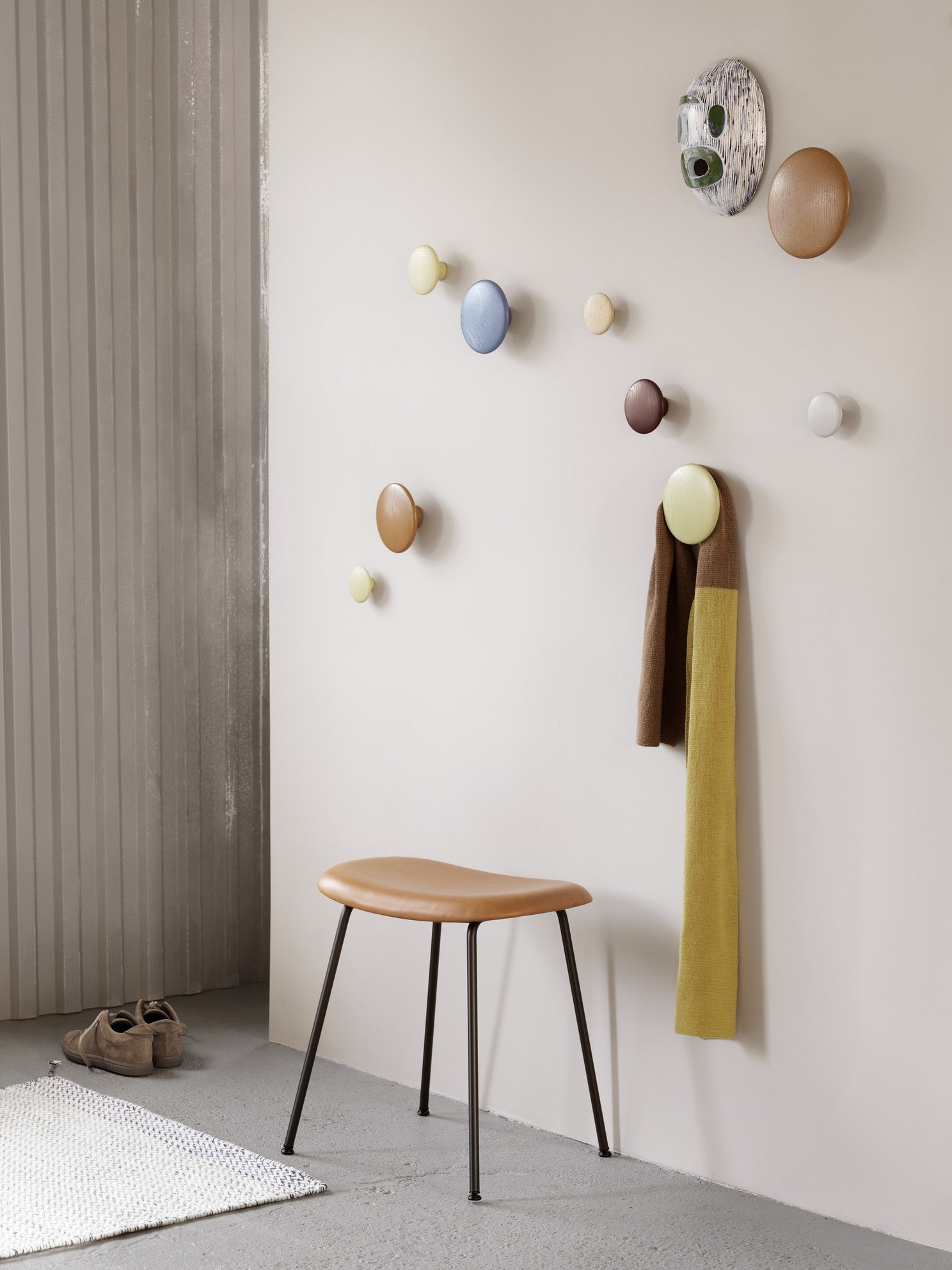 Personalized FIBER Stool with Upholstered Seat and Wooden Base