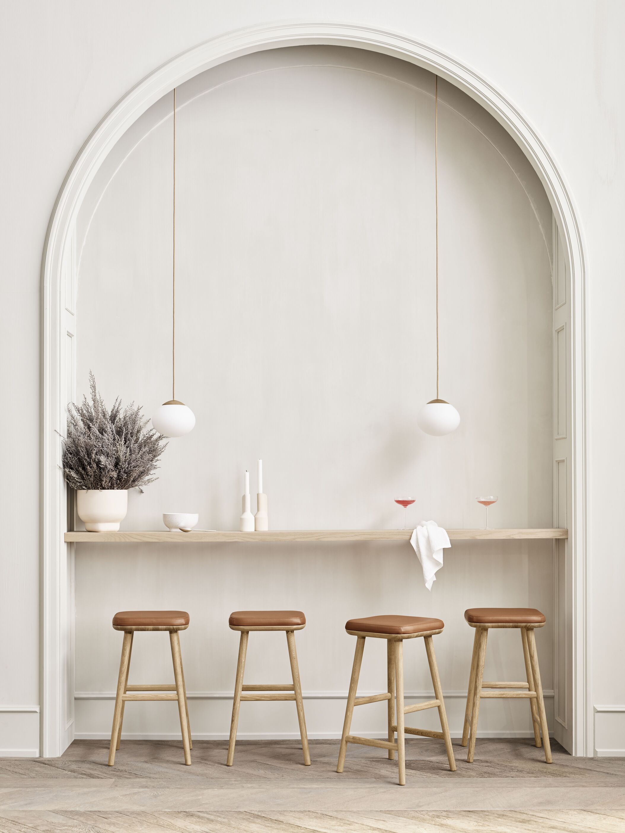 Hoker čalúnený FLOR s podstavcom z tmavého dubového dreva