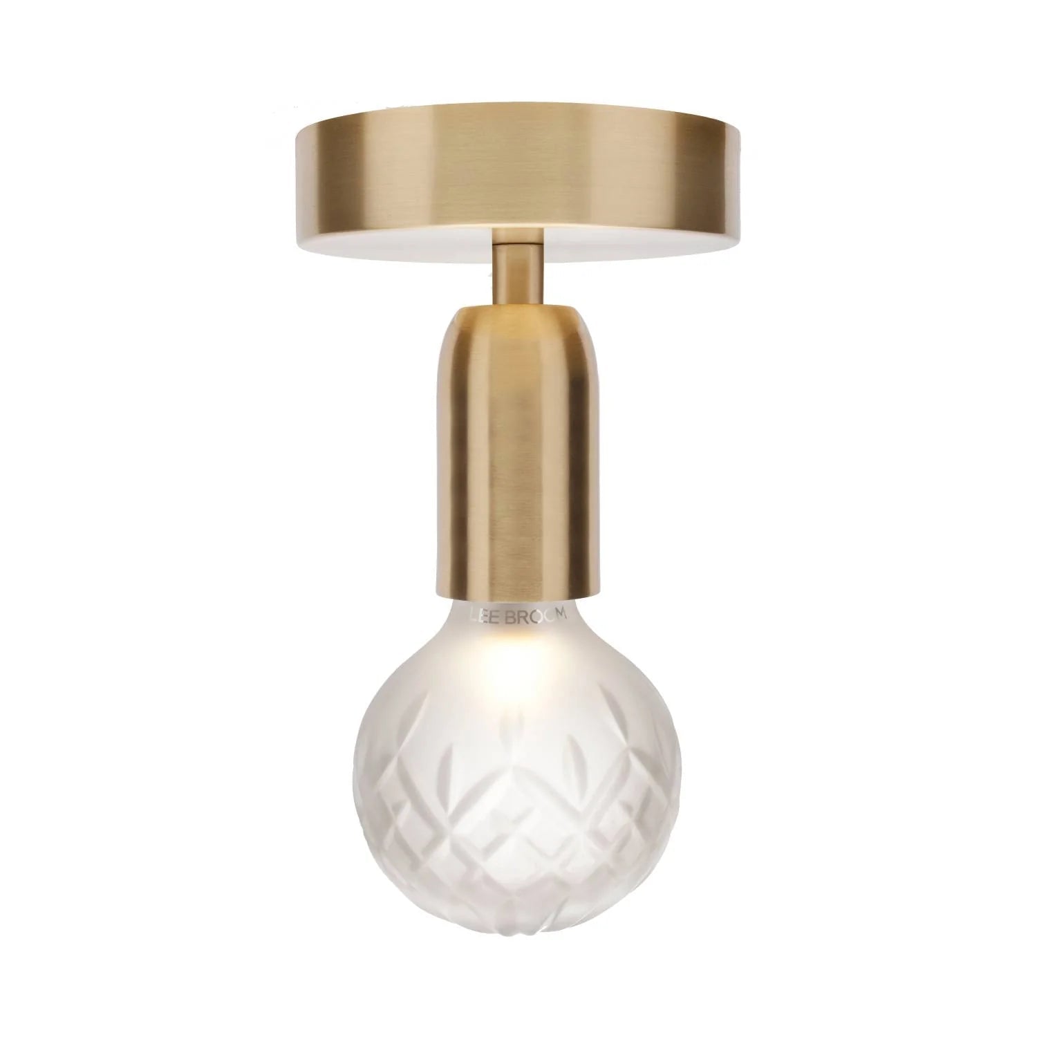 Stropná lampa CRYSTAL BULB s matným skleneným kryštálom a mosadzným povrchom.