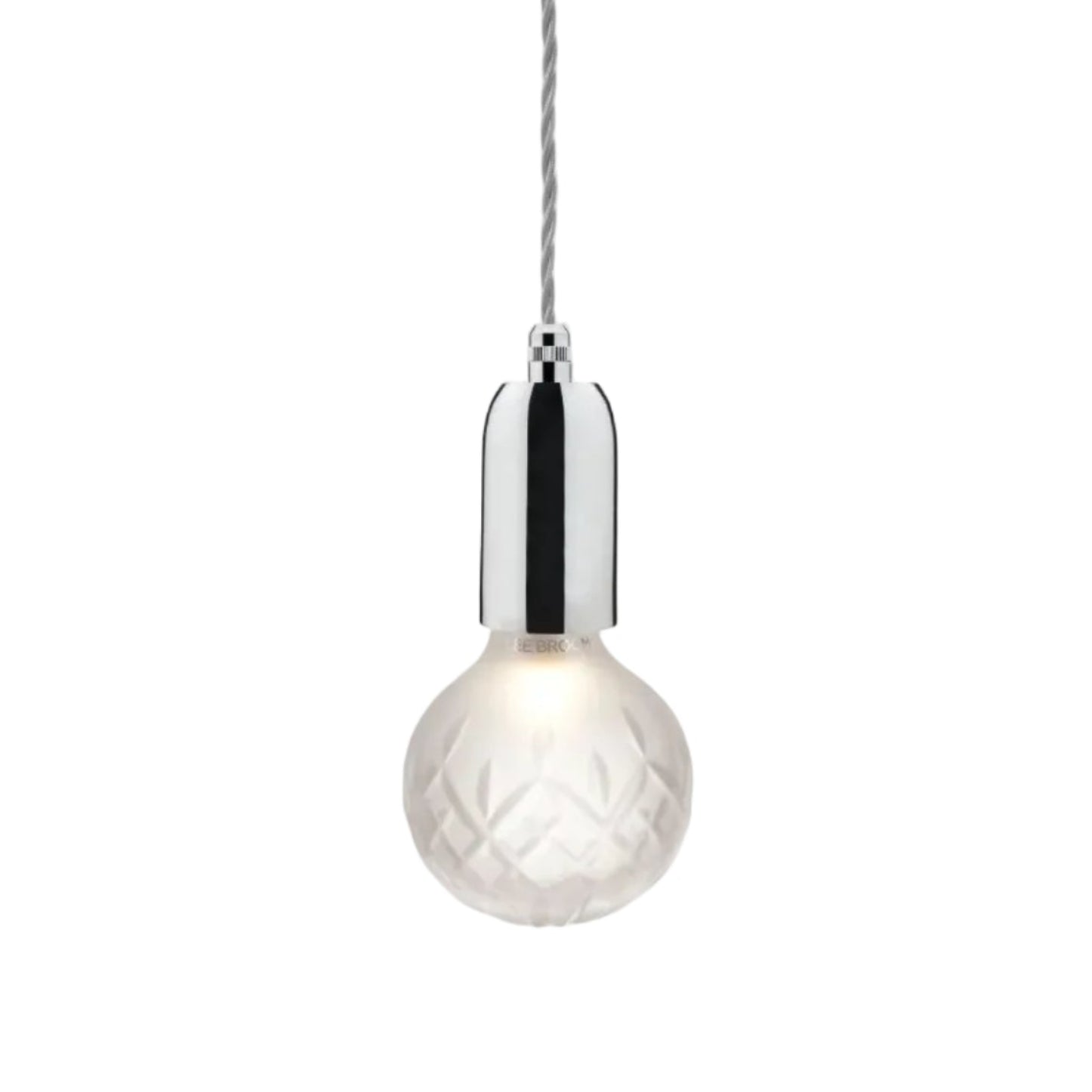 Lusterko CRYSTAL BULB s matným skleneným kryštálom a chrómovým povrchom.