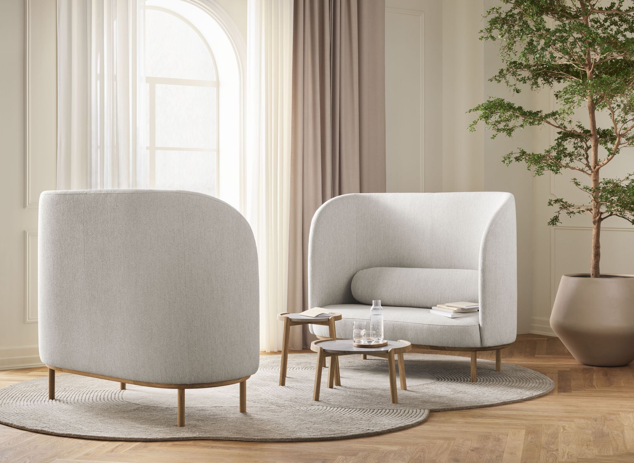 Sofa pre 2 osoby FUUGA NESTING s podstavou z bieleného dubového dreva