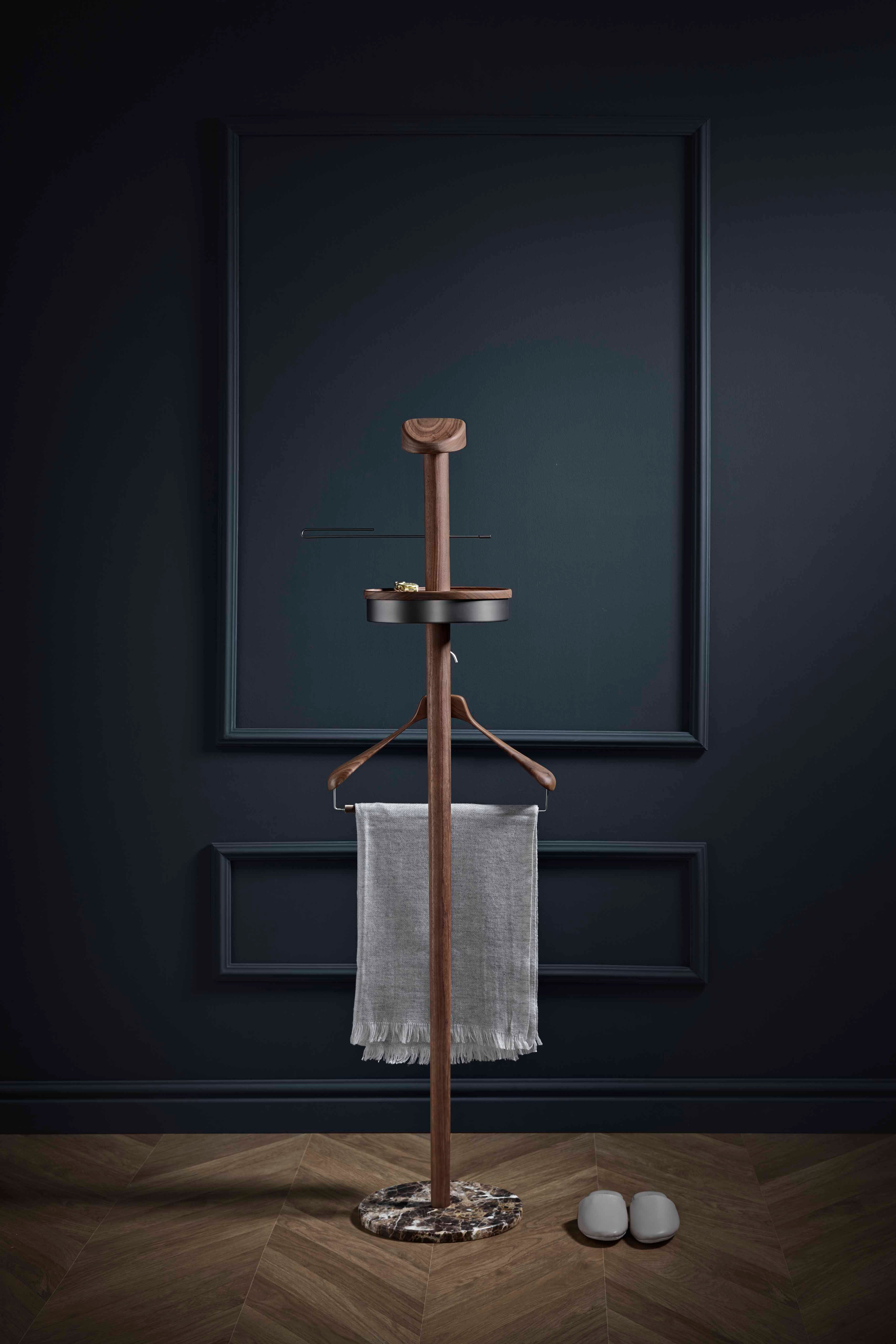 GALAN M coat rack in walnut wood with brown marble and graphite finish