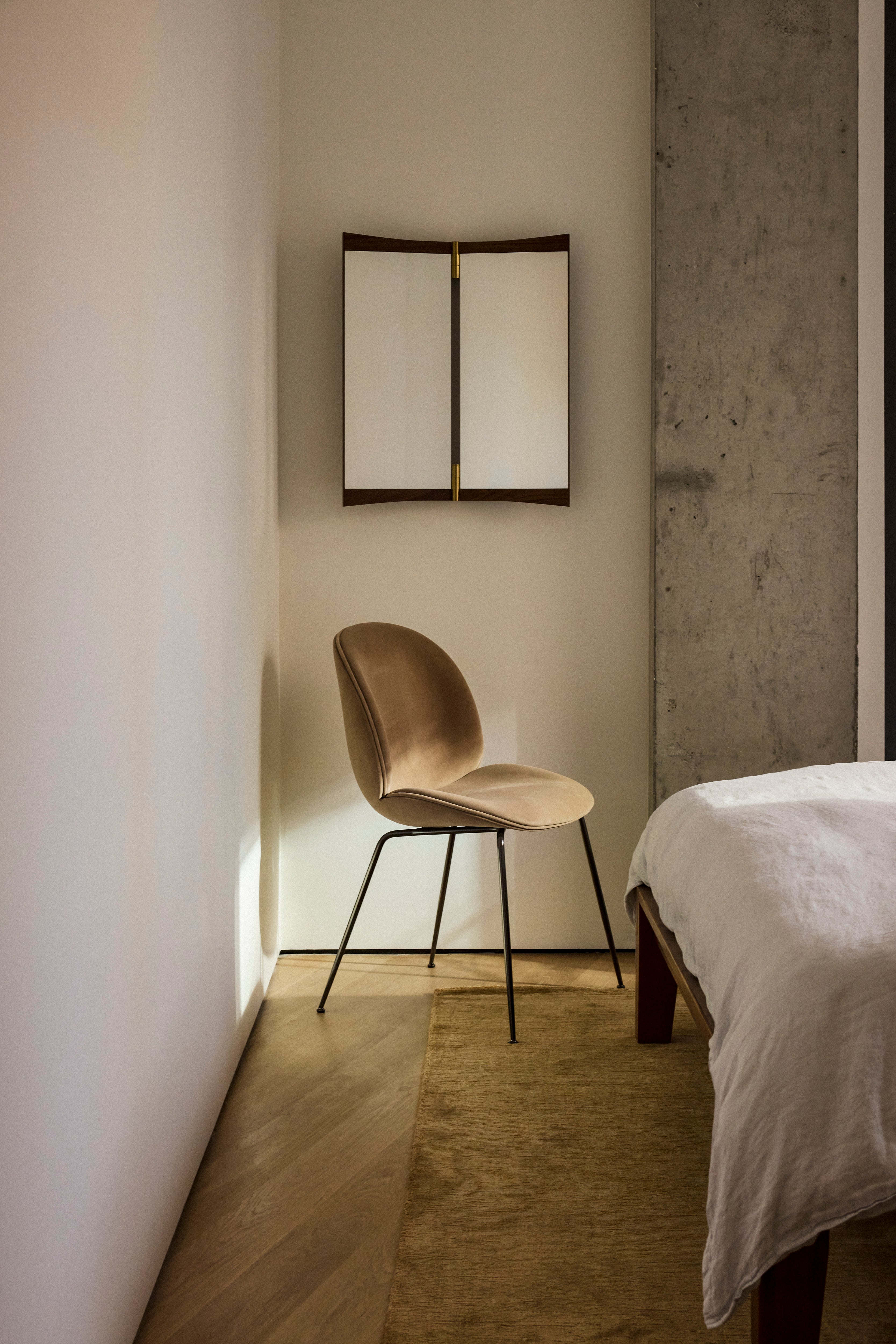 BEETLE upholstered chair with brass base