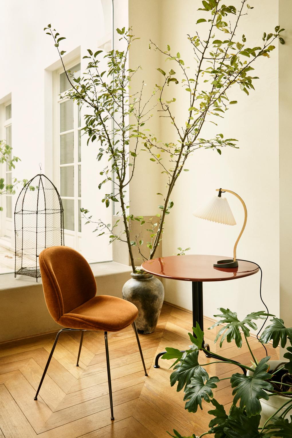 BEETLE upholstered chair with brass base