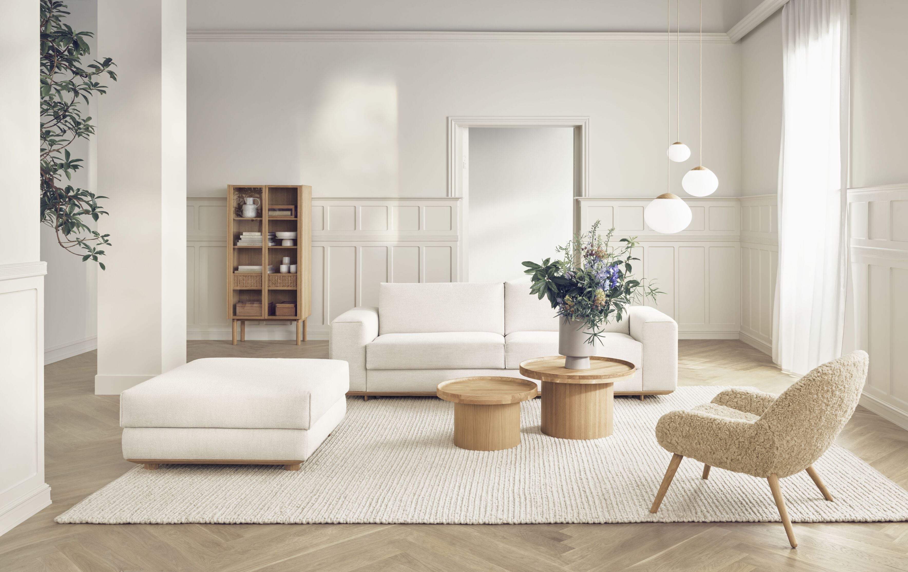 Sofa rozkladacia 2,5-osobová GEST s podstavou z bieleného dubového dreva