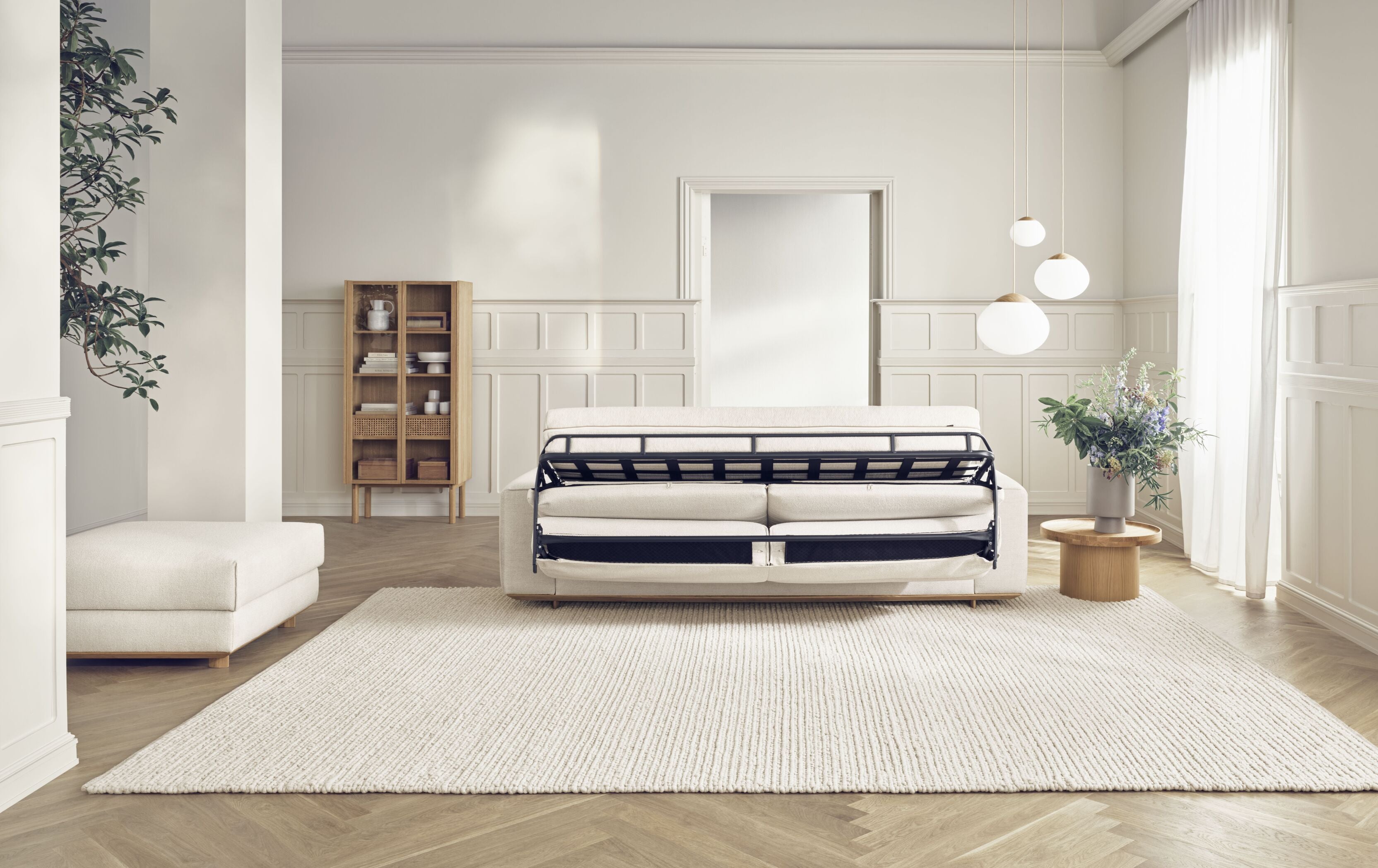 Rozkladacia pohovka pre 3 osoby GEST s dubovou základňou